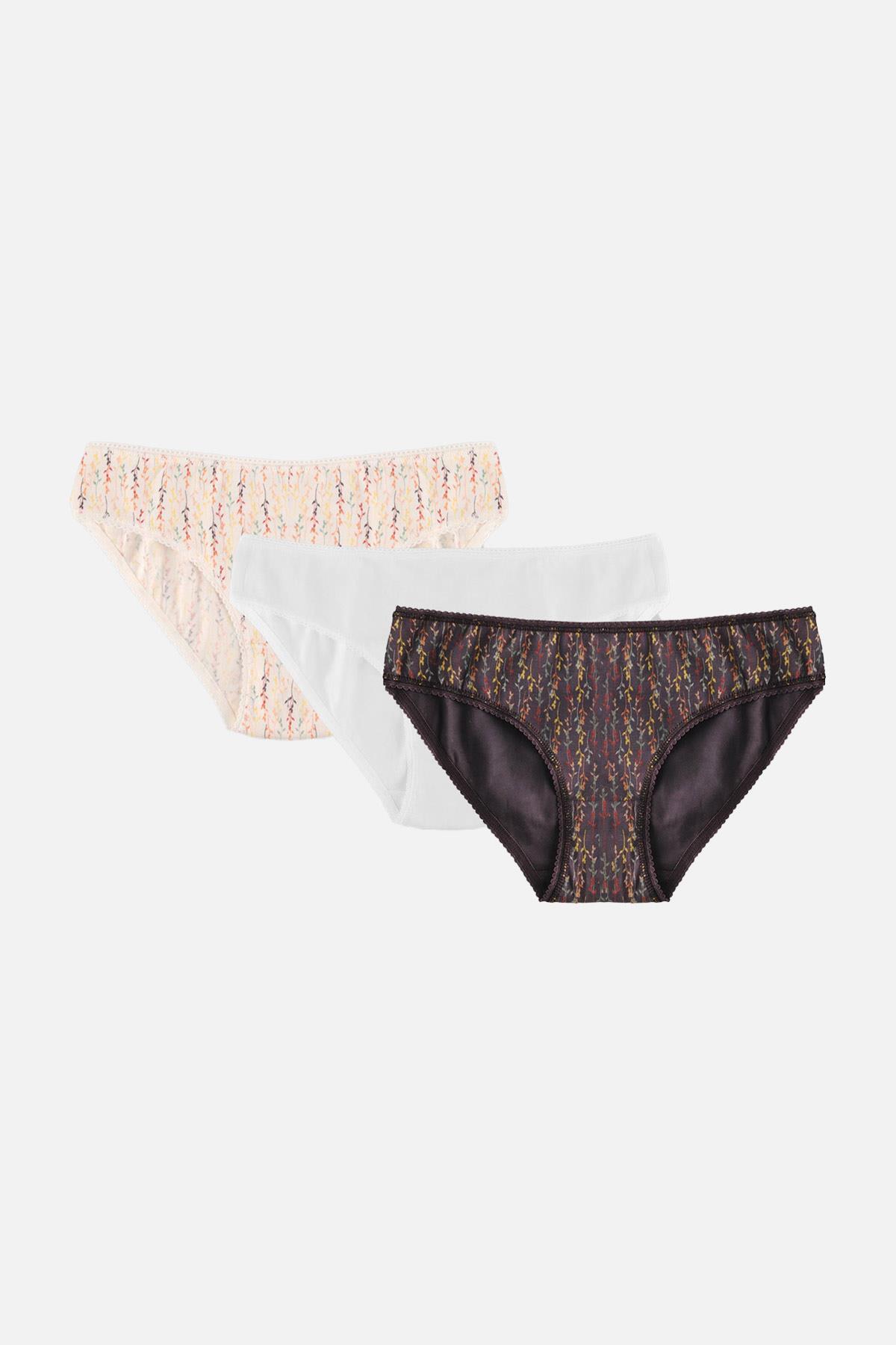 Aytuğ Kadın Pamuklu Orta Kalın 3'lü Çok Renkli Slip Külot - Desen 4