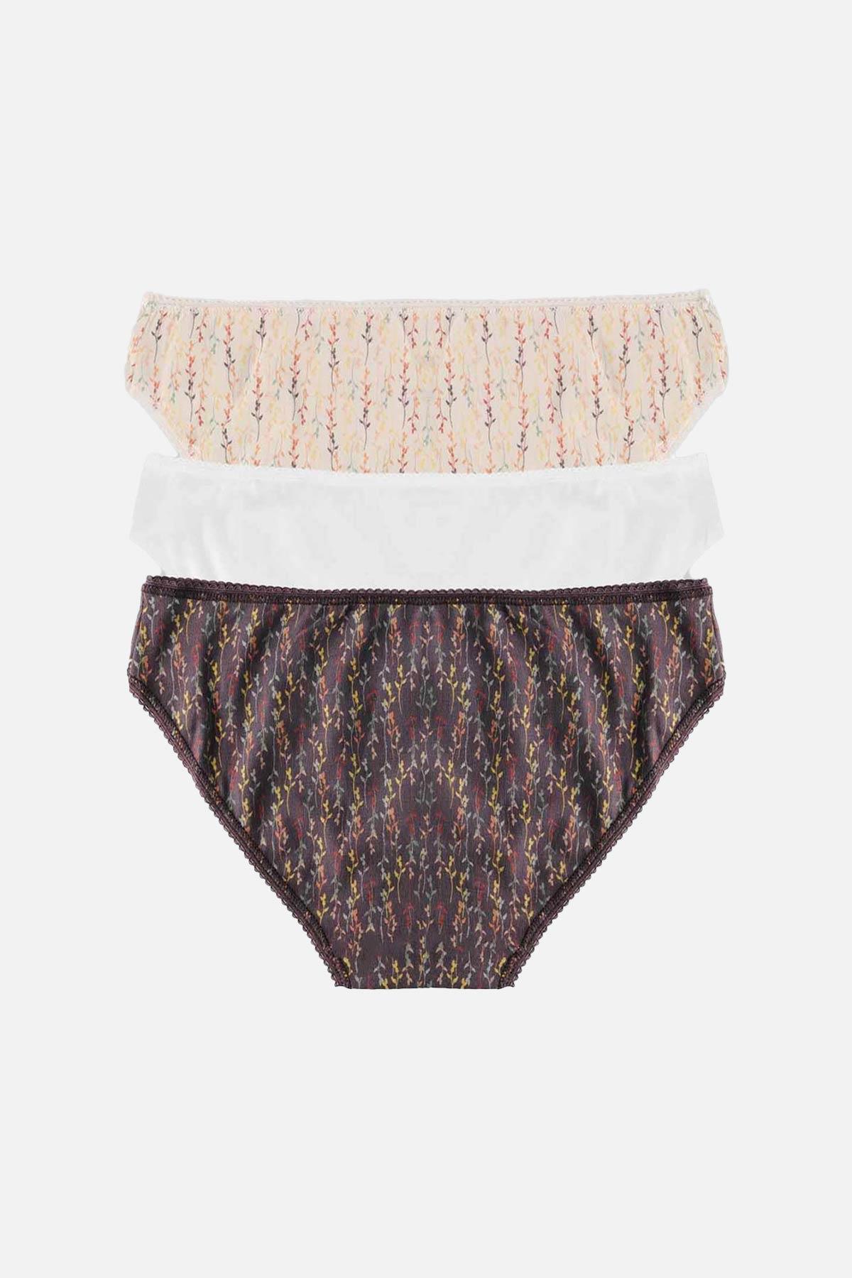 Aytuğ Kadın Pamuklu Orta Kalın 3'lü Çok Renkli Slip Külot - Desen 4