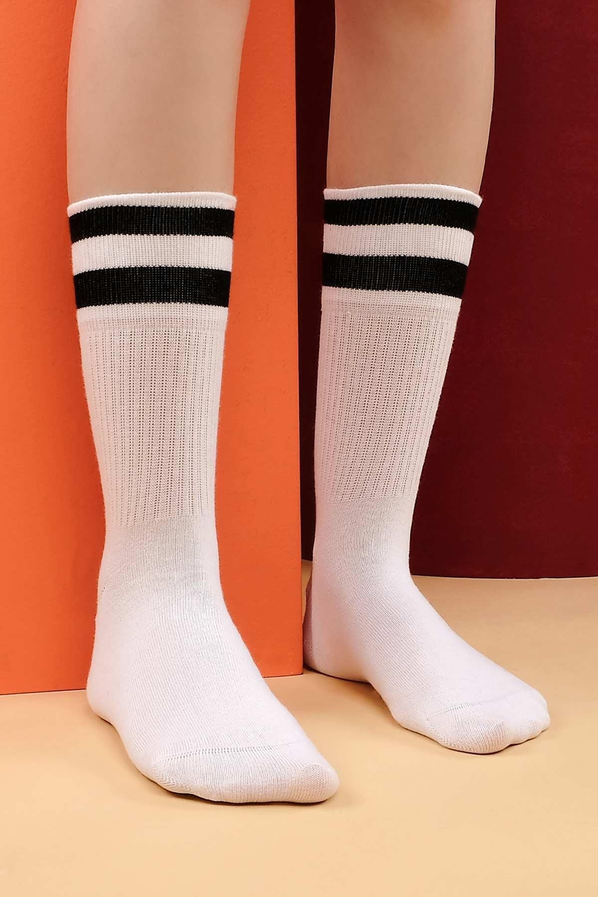 Aytuğ Kadın Pamuklu Tekli Kolej Çorabı Beyaz