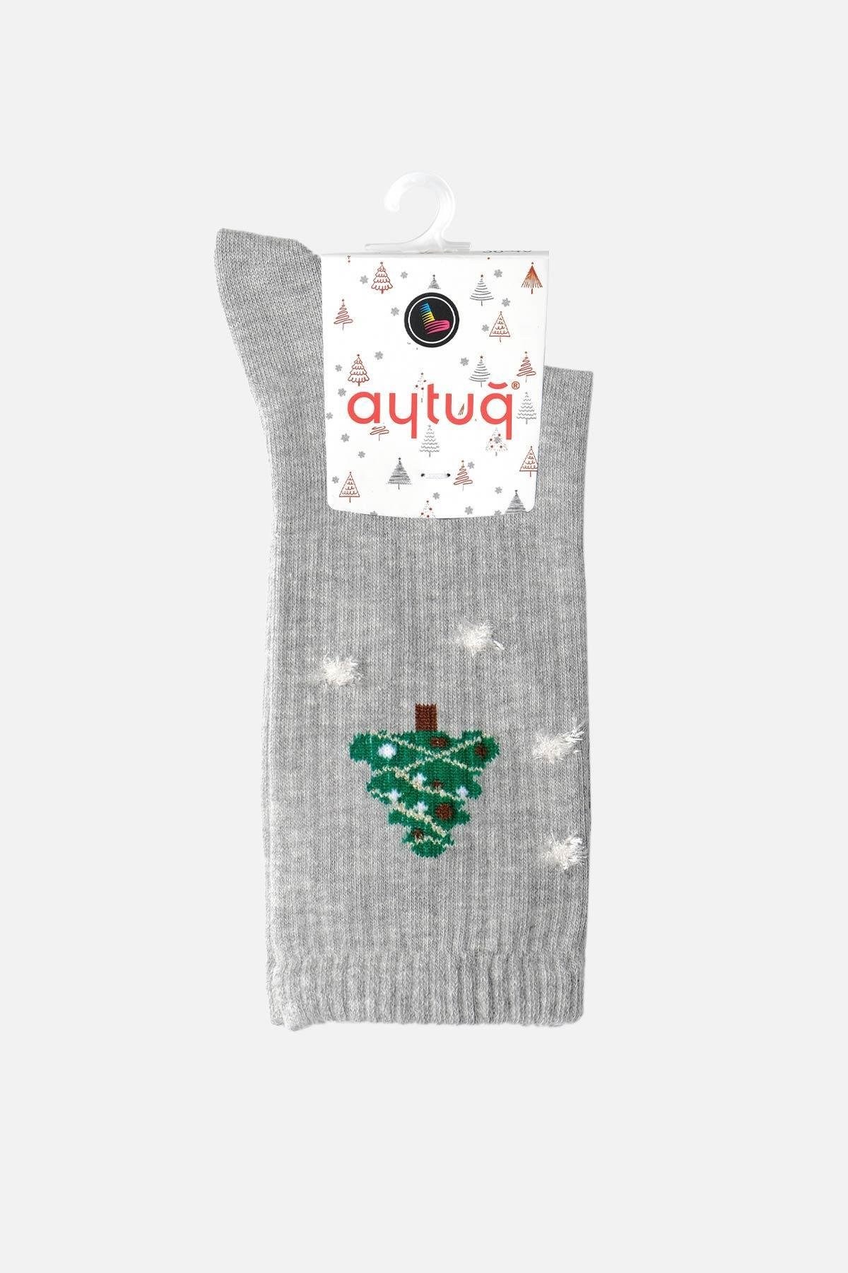 Aytuğ Kadın Pamuklu Tekli Yılbaşı Temalı Çorap Gri