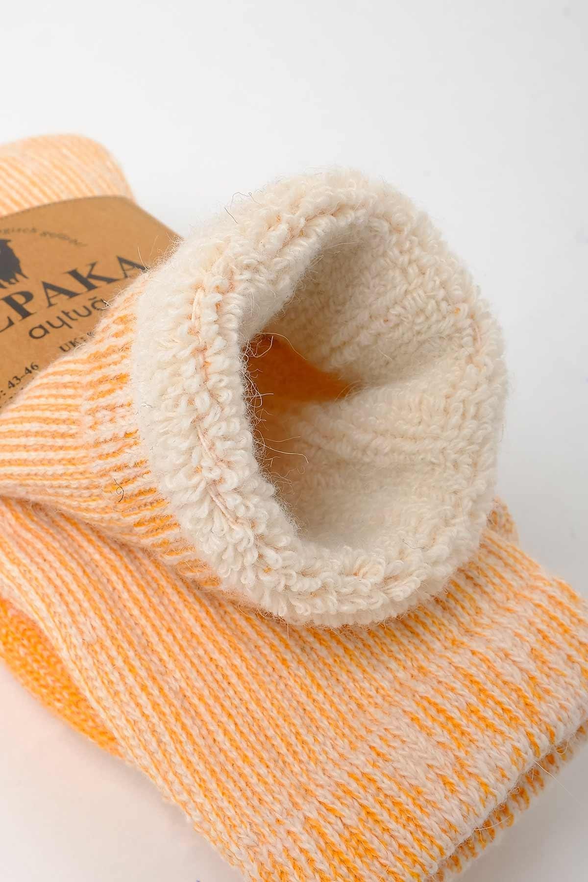 Aytug Unisex Alpaca Wool for Winter Ecru/Orange Socket Sock – A-6006-E/T
