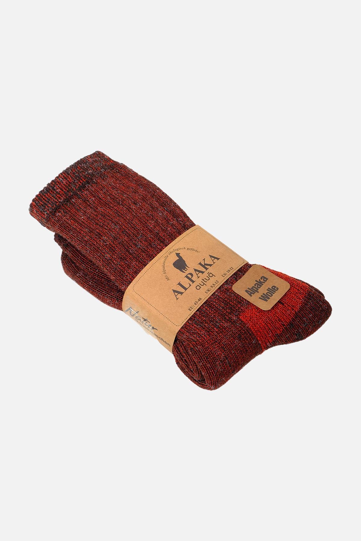 Aytug Unisex Alpaca Wool for Winter Brown/Red Socket Sock – A-6006-K/K