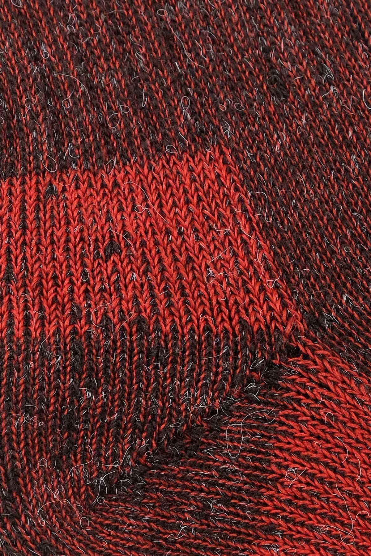 Aytuğ Unisex Alpaka Yünü Havlu Kışlık Soket Çorap Kahverengi-Kırmızı