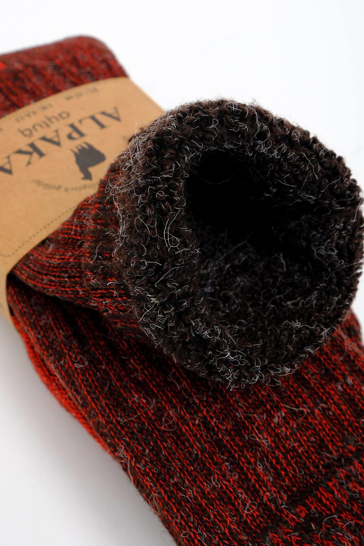 Aytug Unisex Alpaca Wool for Winter Brown/Red Socket Sock – A-6006-K/K