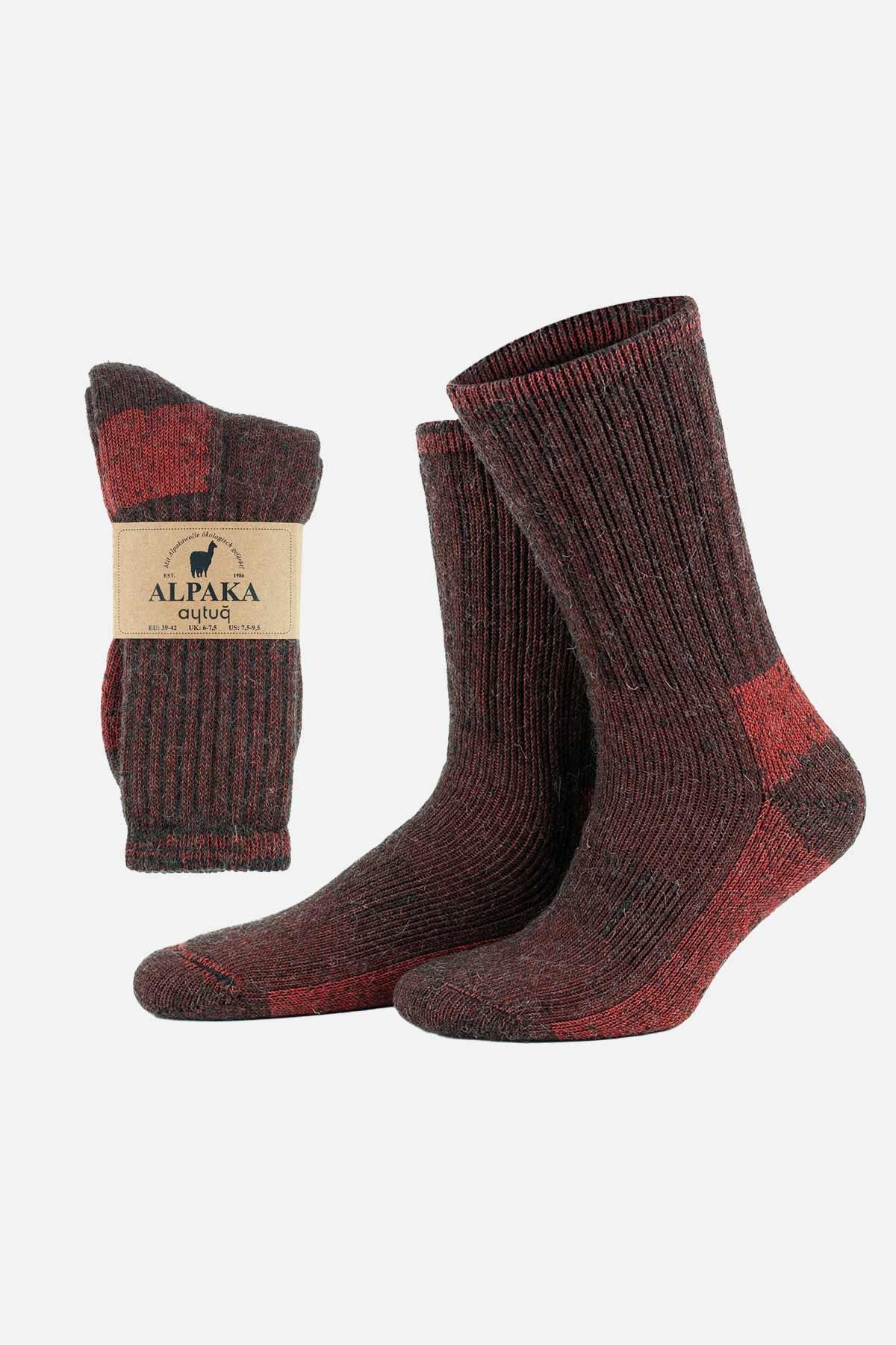 Aytug Unisex Alpaca Wool for Winter Brown/Red Socket Sock – A-6006-K/K