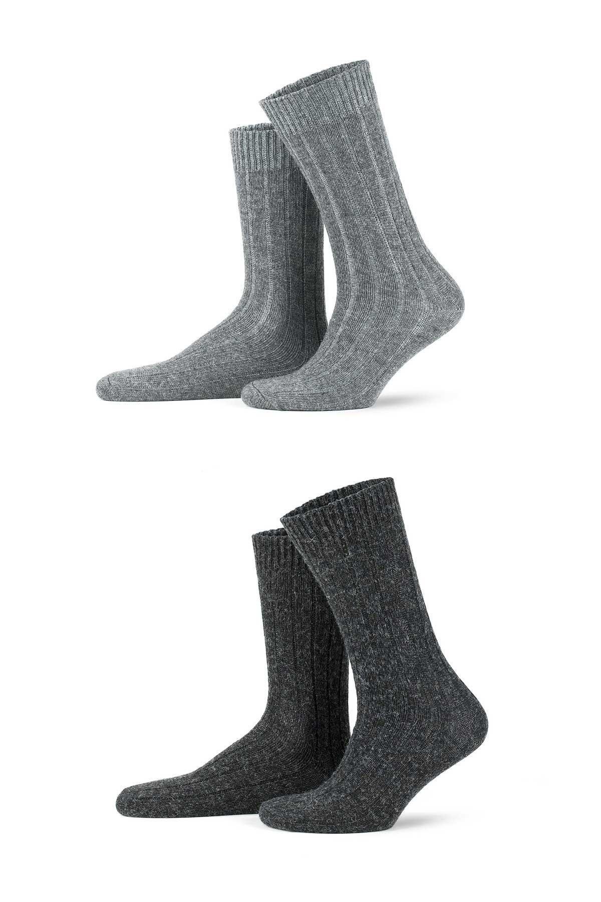 Aytuğ Unisex Alpaka Yünü Kışlık Soket 2'li Çorap 3095 G/A