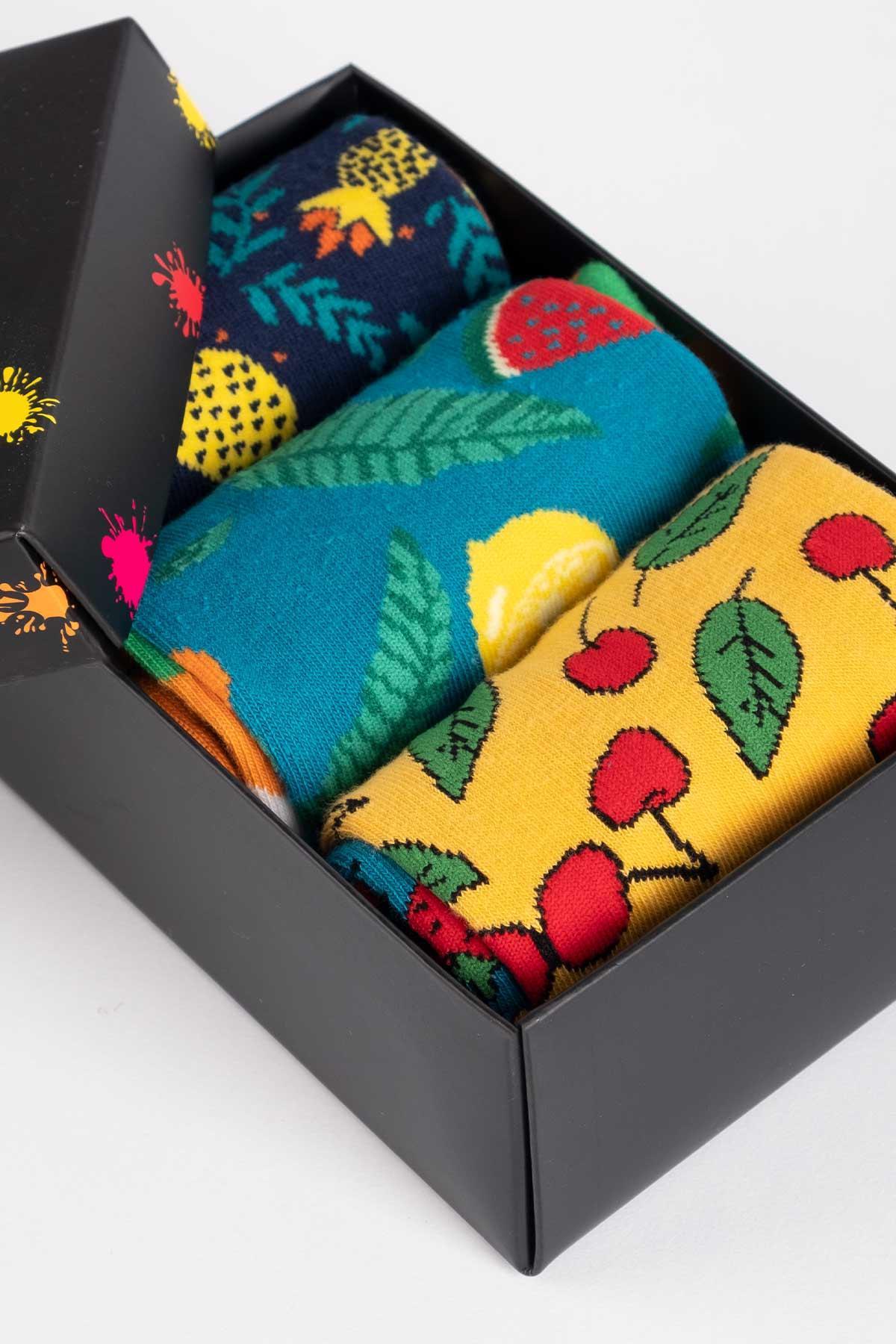 Aytuğ Unisex Pamuklu 3 Çift Meyve Desenli Eğlenceli Soket Çorabı