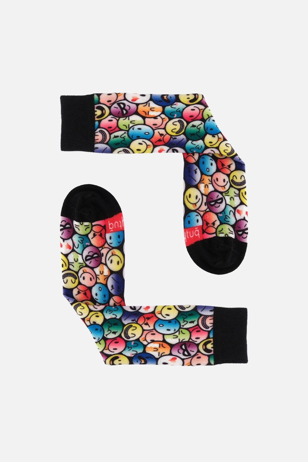 Aytuğ Unisex Pamuklu Emoji Desenli Eğlenceli Soket Çorabı Emoji Desenli