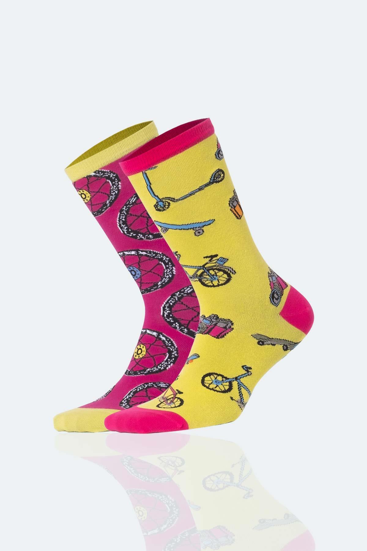 Aytuğ Unisex Cotton Colored Cycling Patterned Socks - Single Pair