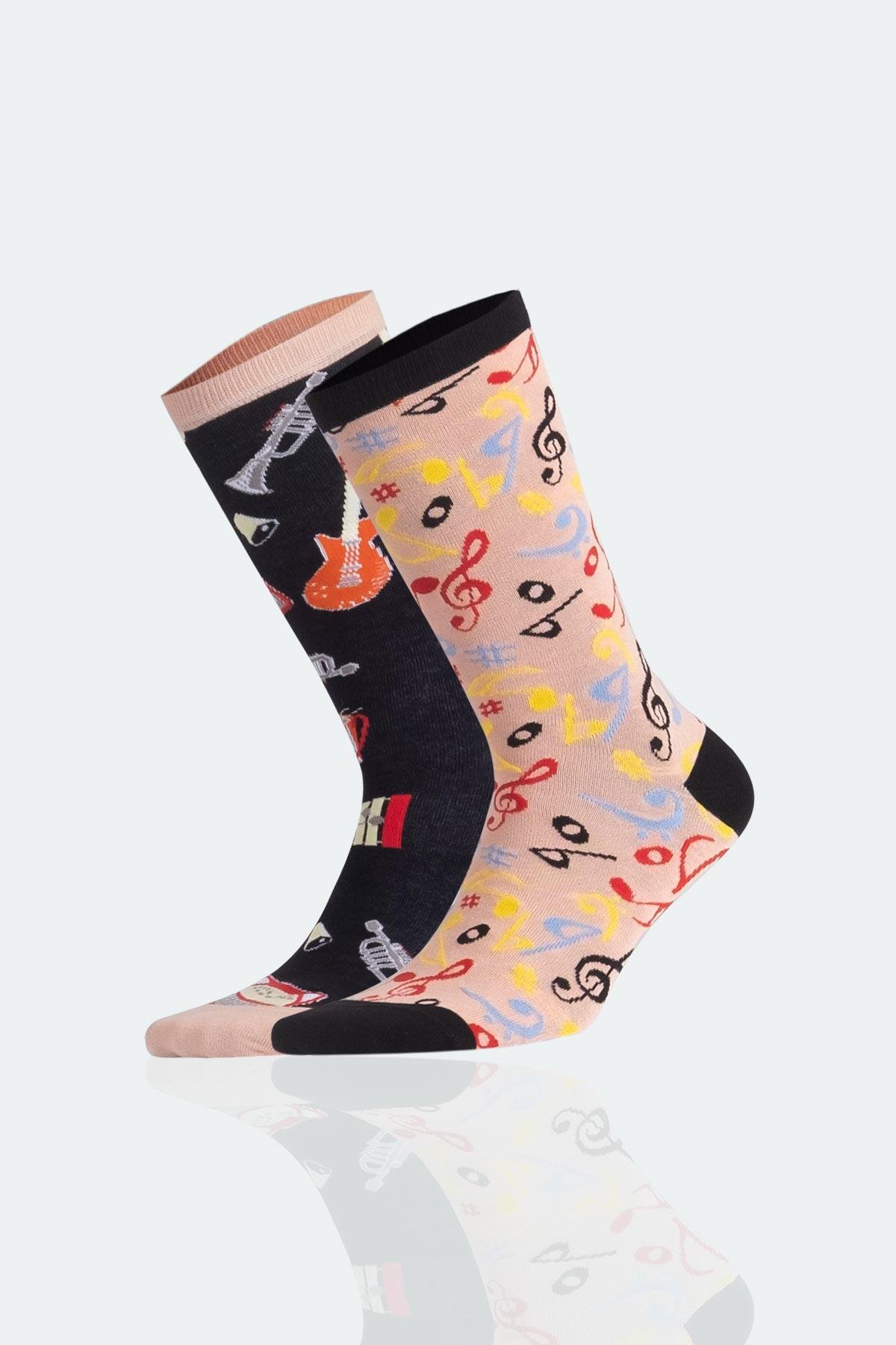 Aytuğ Unisex Cotton Colorful Music Pattern Socks - Single Pair