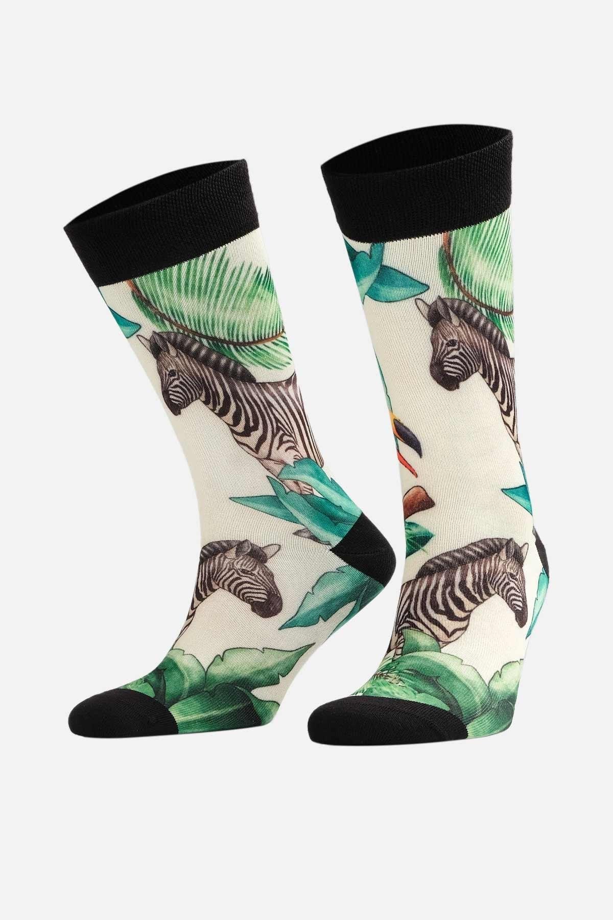 Aytuğ Unisex Pamuklu Zebra Desenli Eğlenceli Soket Çorabı Zebra Desenli