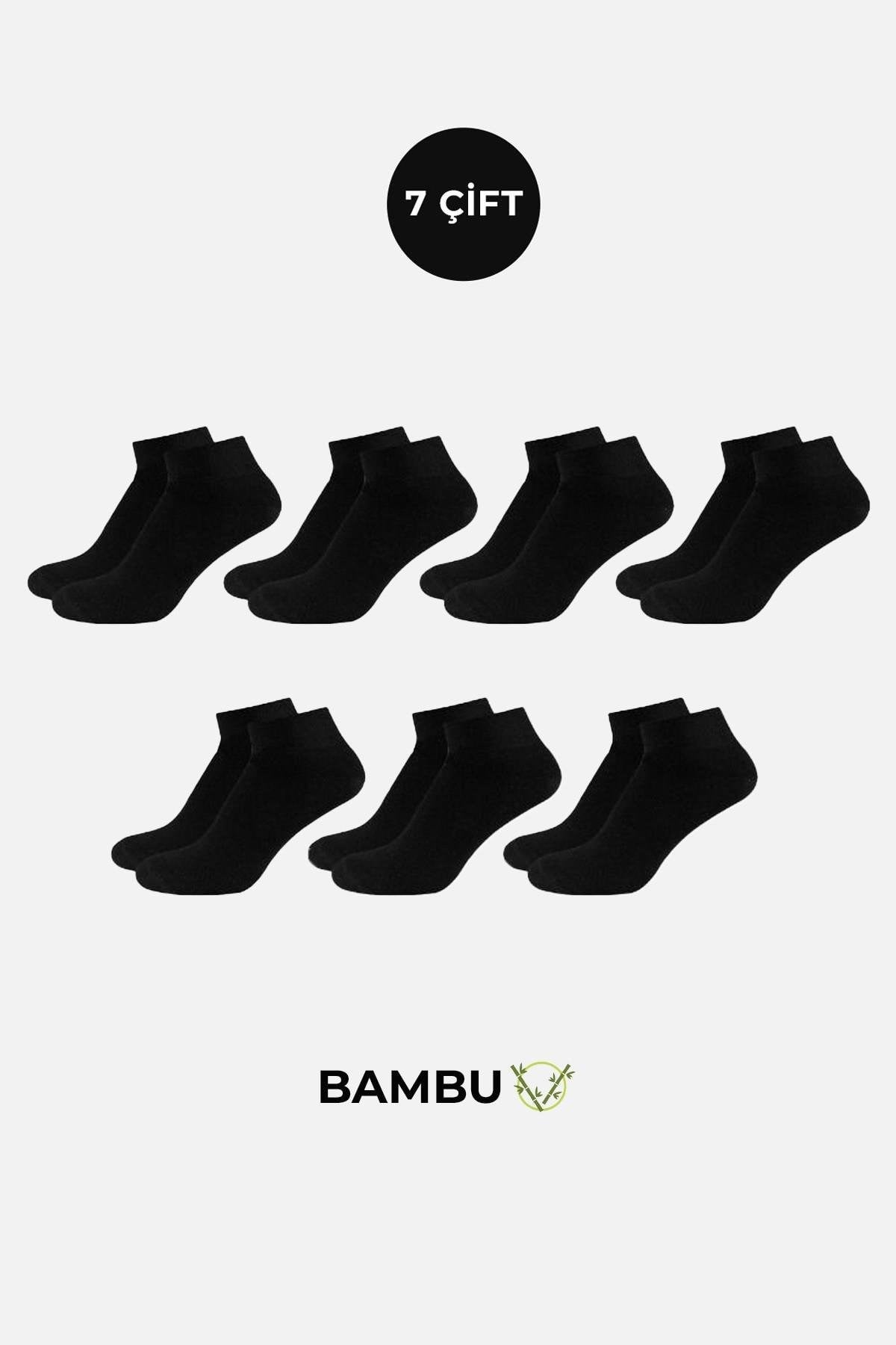 BAMBU Erkek Kutulu 7 Çift Patik Çorap Siyah