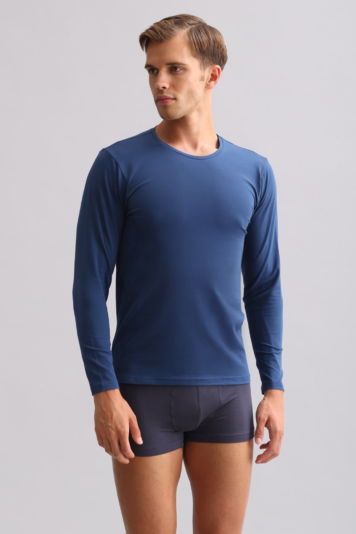 BAMBU HERCULES Slim Fit Bisiklet Yaka Uzun Kollu Erkek  Fanila Gece Mavisi