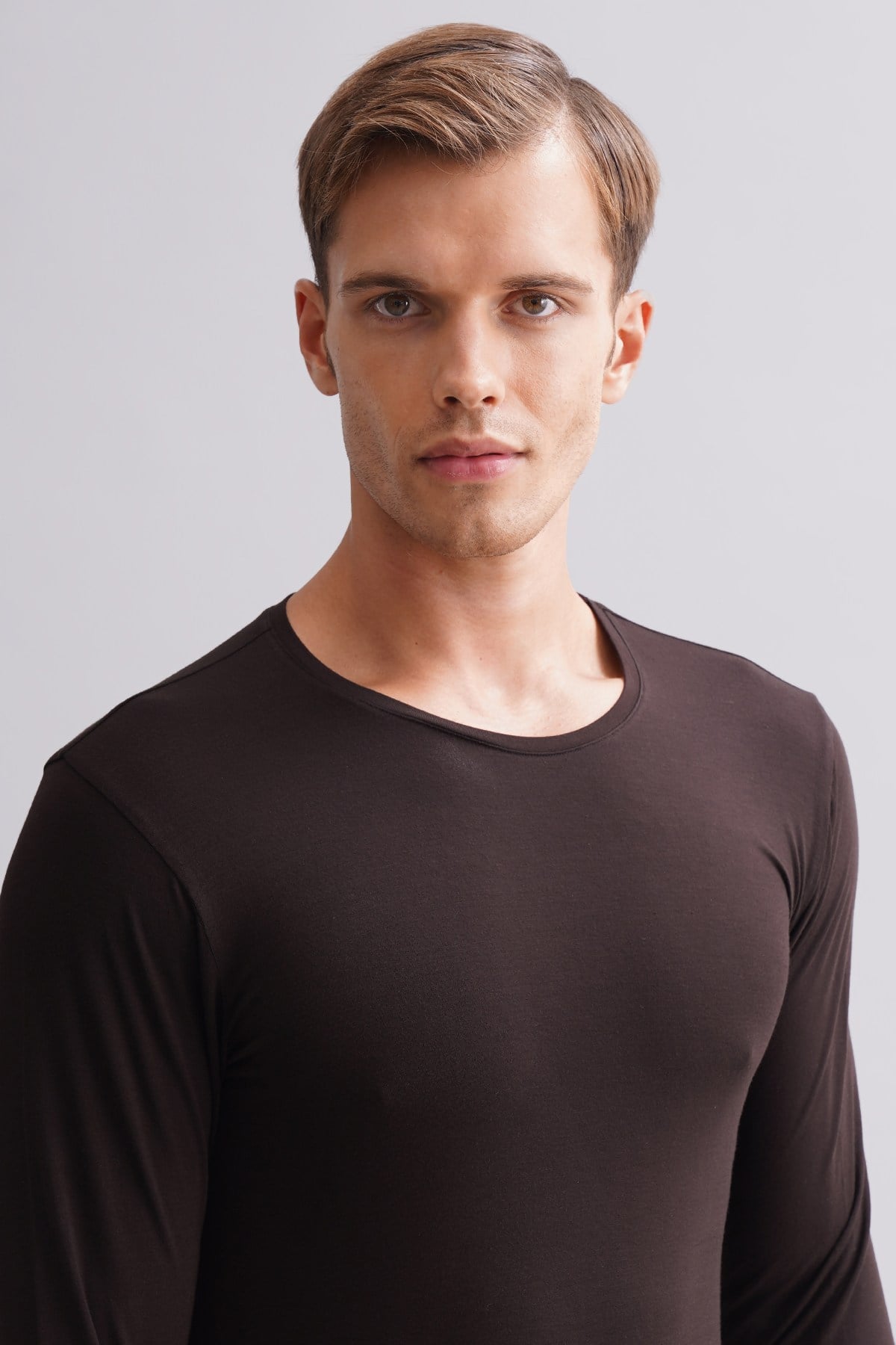 BAMBU HERCULES Slim Fit Bisiklet Yaka Uzun Kollu Erkek Fanila Kahverengi