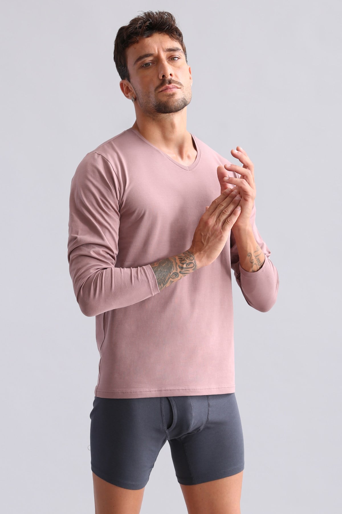 BAMBU HERCULES Slim Fit V Yaka Uzun Kollu Erkek  Fanila Lavender