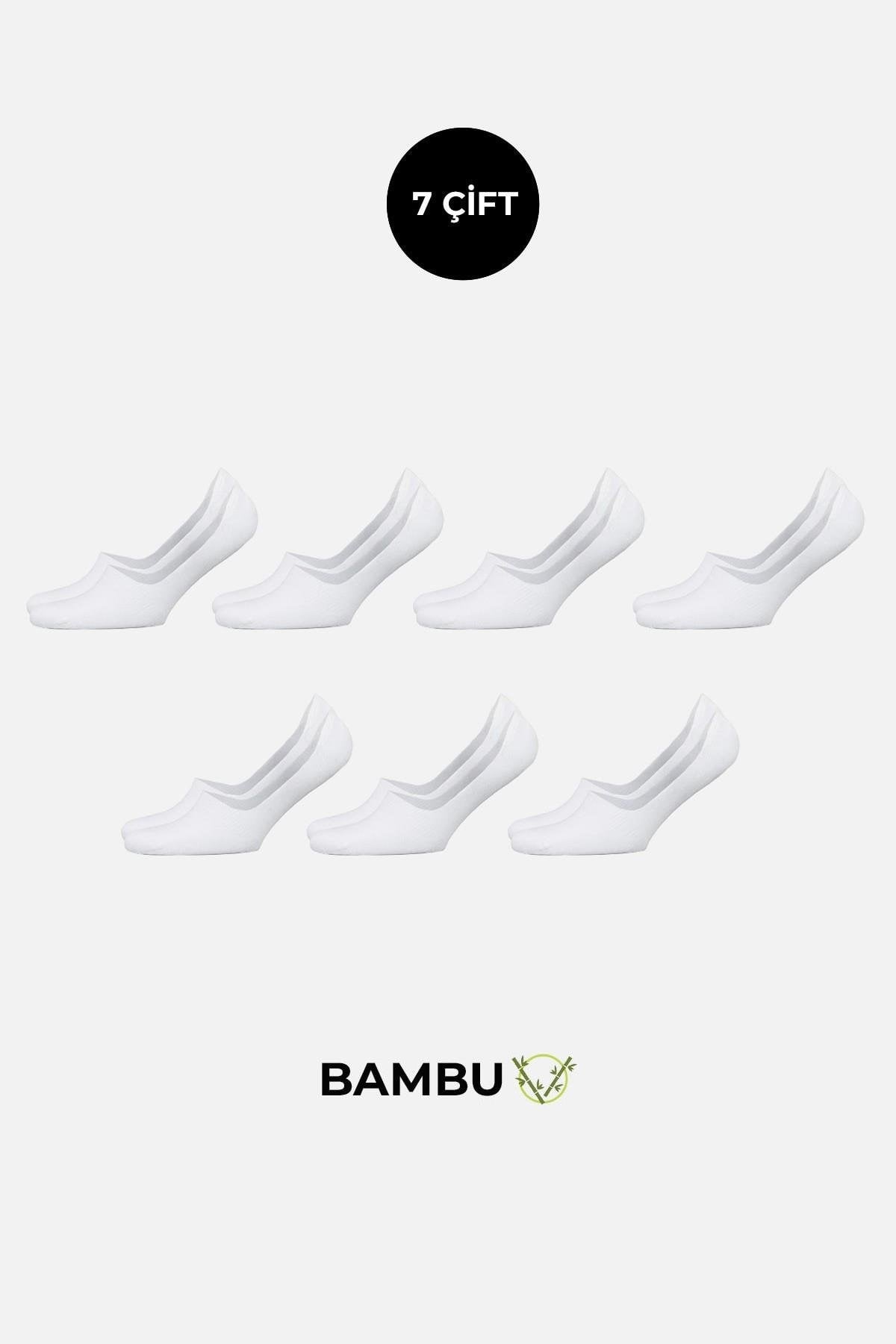 BAMBU Kadın Kutulu 7 Çift Babet Çorap Beyaz