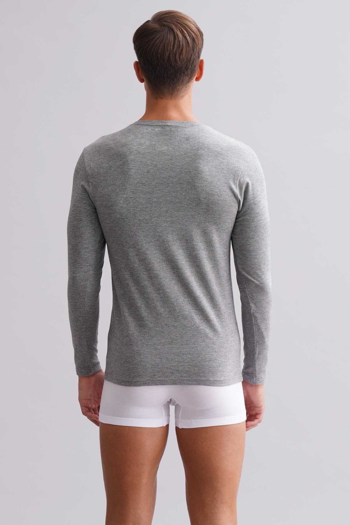 Mısırlı Modal by TENCEL HERCULES Slim Fit Bisiklet Yaka Uzun Kollu Fanila / T-Shirt Gri Melanj