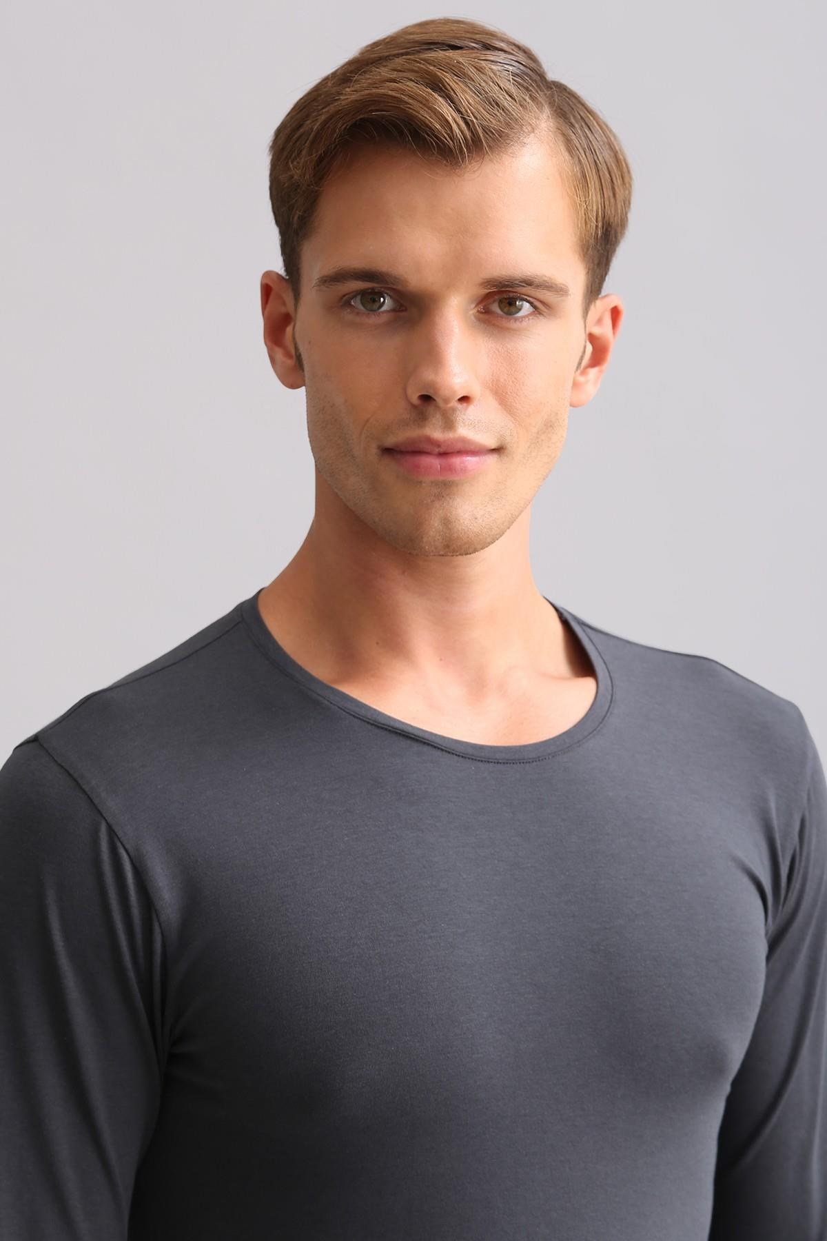 Erkek Modal by TENCEL HERCULES Slim Fit Bisiklet Yaka Uzun Kollu Fanila Antrasit