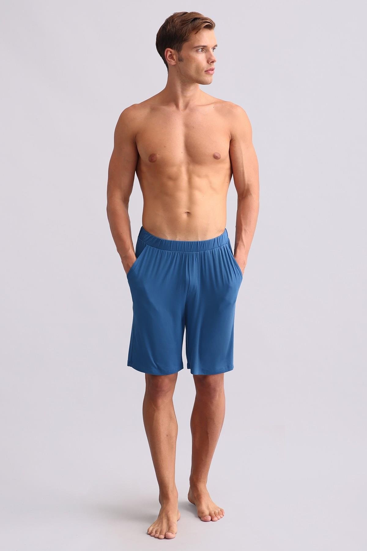 Erkek Modal Şort Pijama Koyu Lacivert