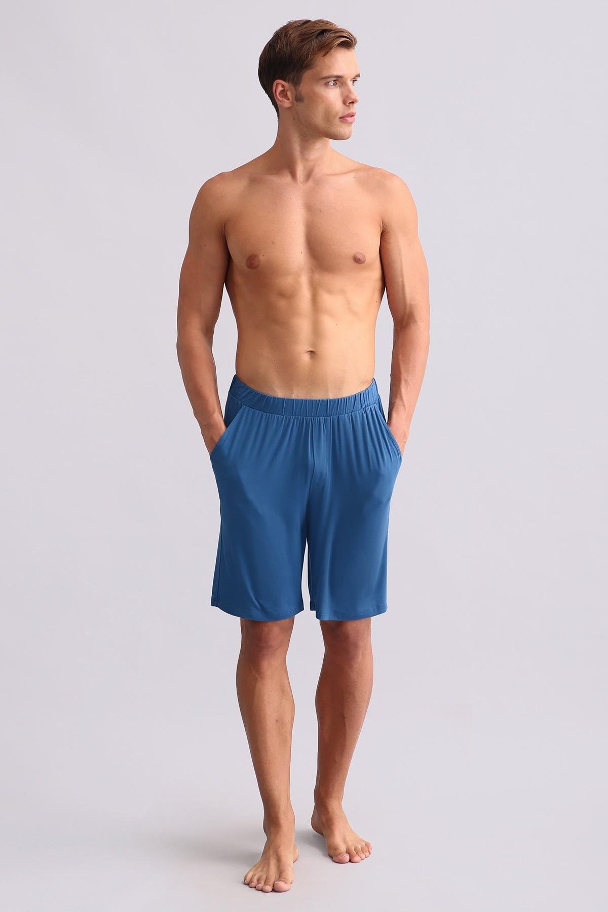 Erkek Modal Şort Pijama Koyu Lacivert
