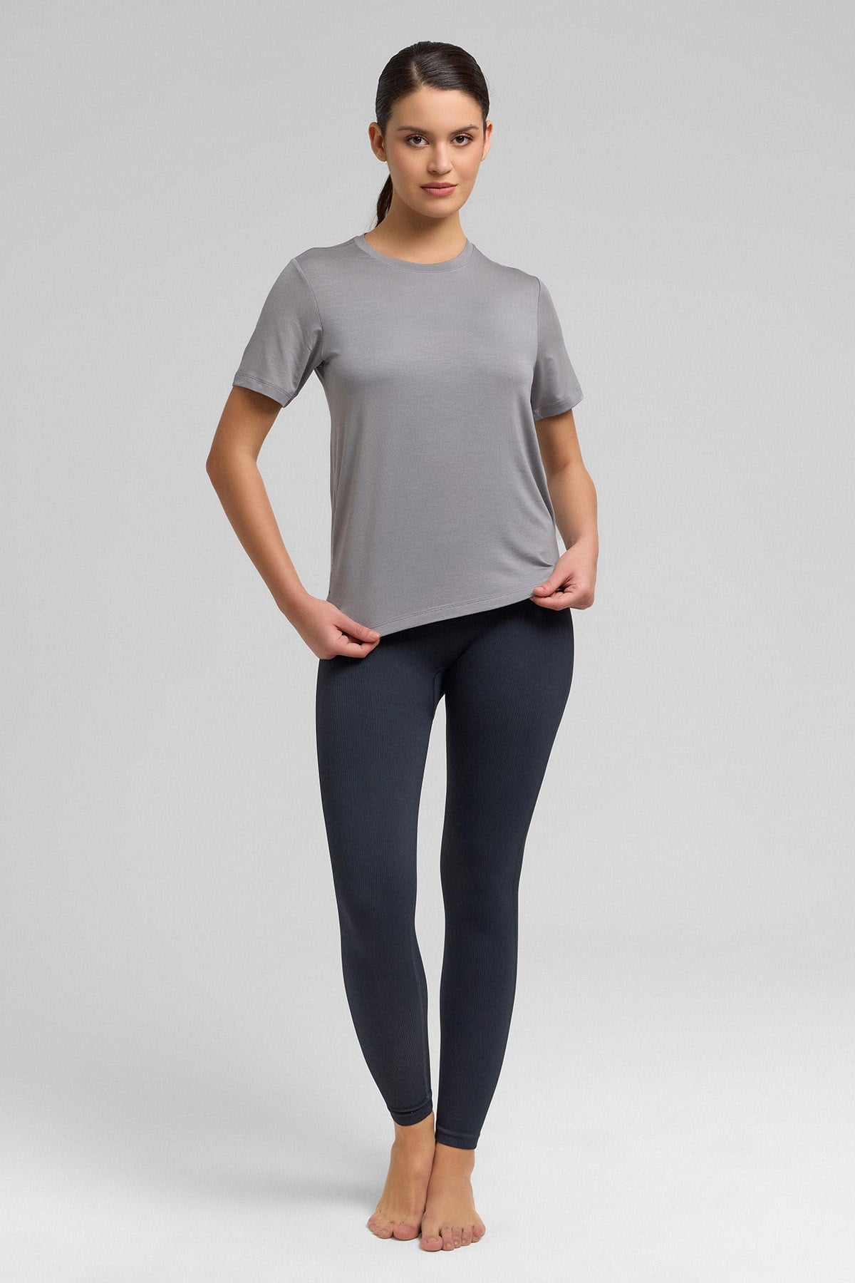 Kadın Zeta Modal by Tencel Tişört Gri