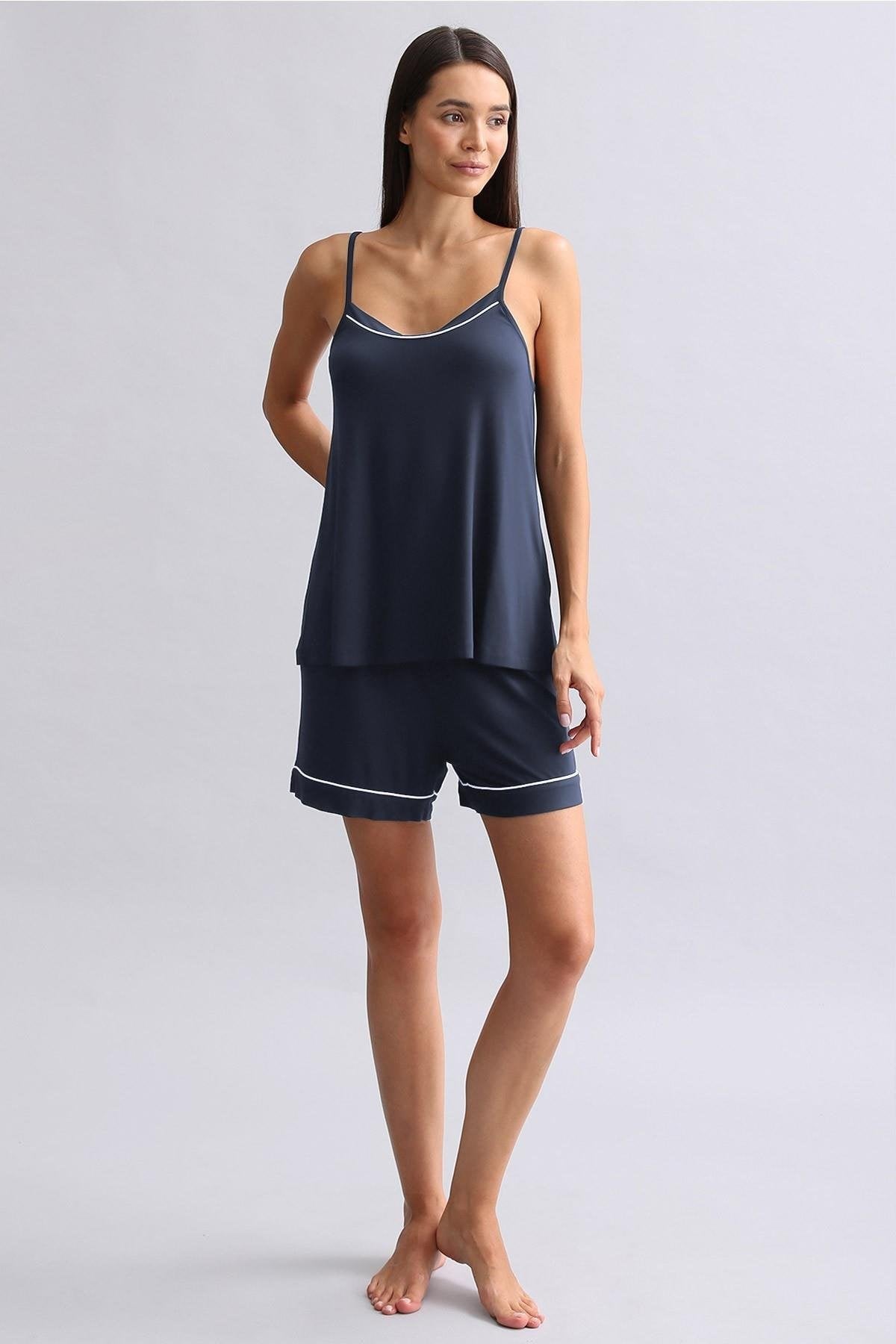 Kadın Modal İnce Askılı Pijama Üst Gece Mavisi