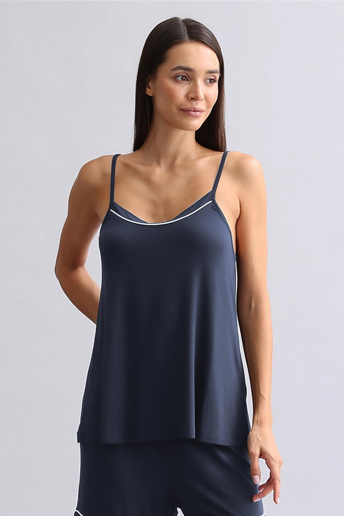 Kadın Modal İnce Askılı Pijama Üst Gece Mavisi