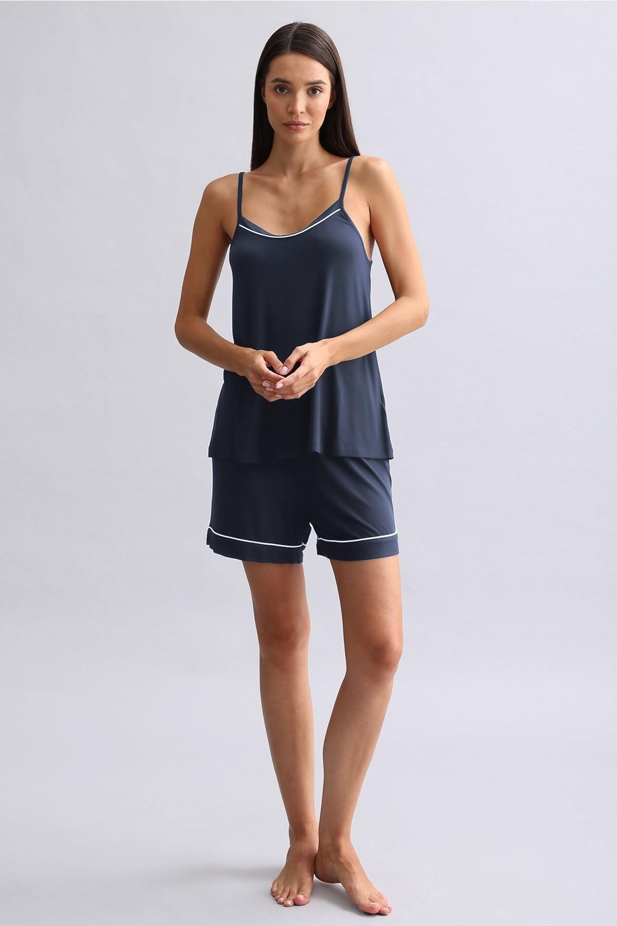 Kadın Modal İnce Askılı Pijama Üst Gece Mavisi