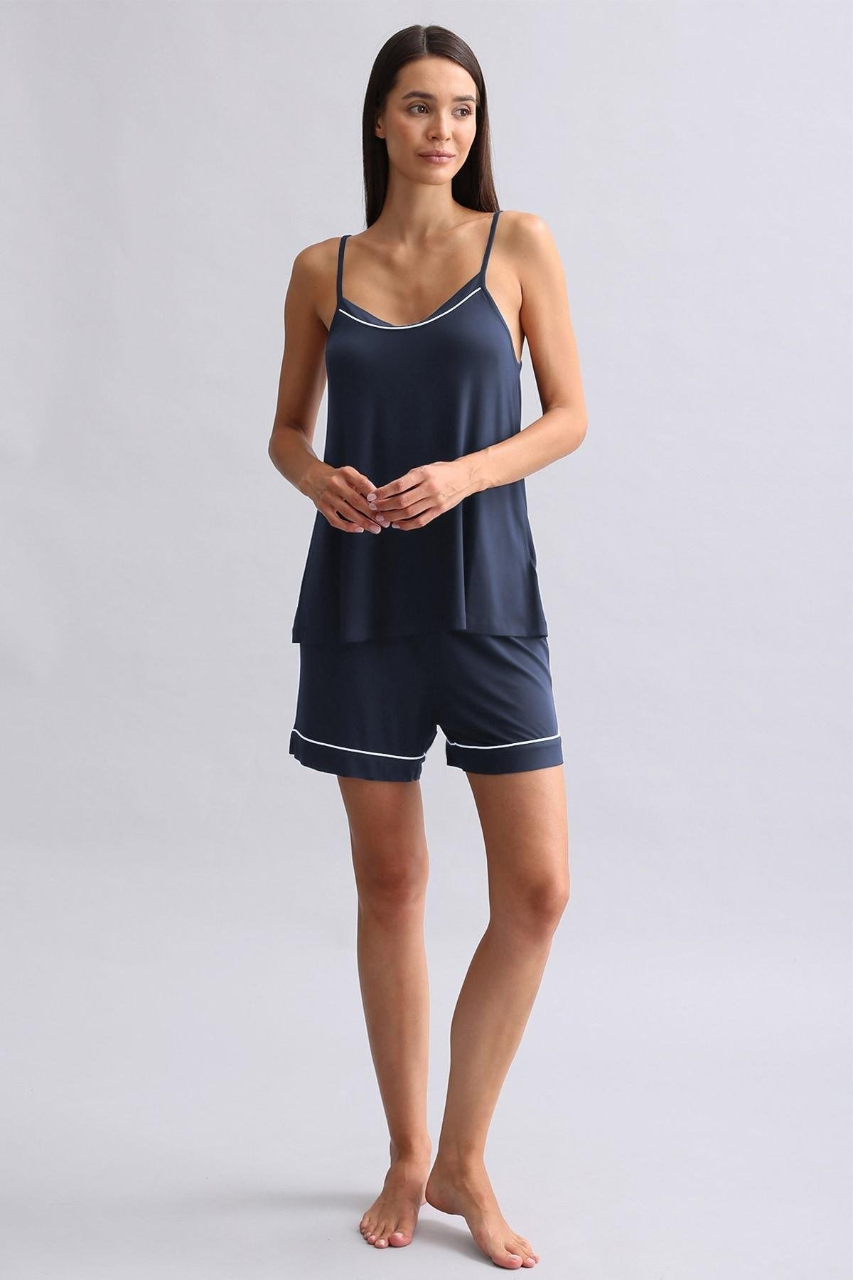 Kadın Modal İnce Askılı Pijama Üst Gece Mavisi