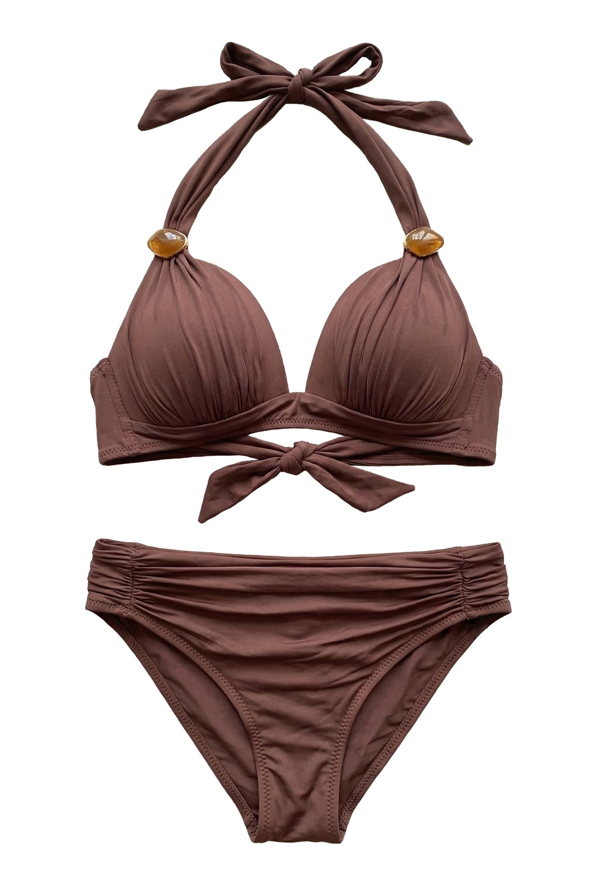 Mısırlı Aksesuar Kaplı Üçgen Bikini Takım Tarçın