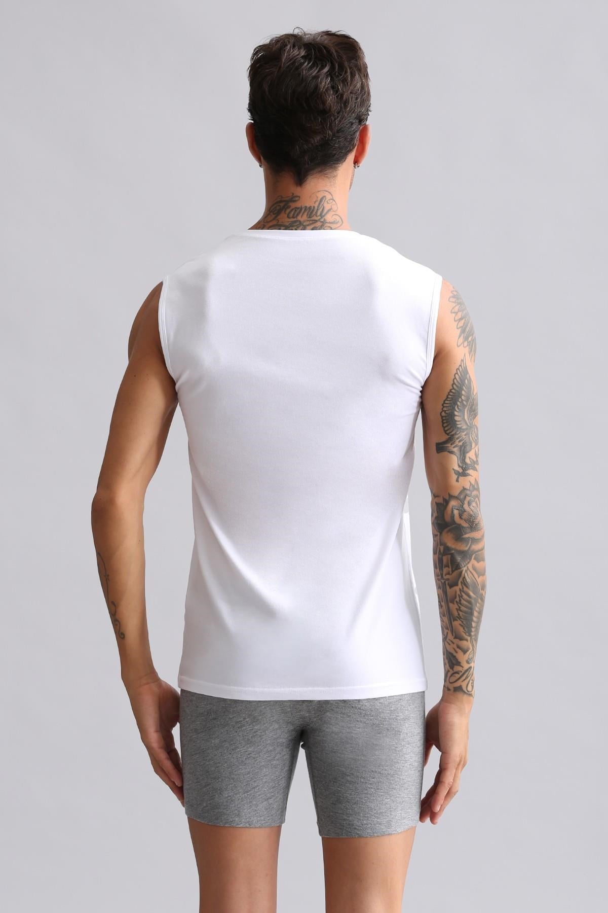 Mısırlı BAMBU HERCULES Slim Fit Bisiklet Yaka Sporcu Atlet / T-Shirt Beyaz
