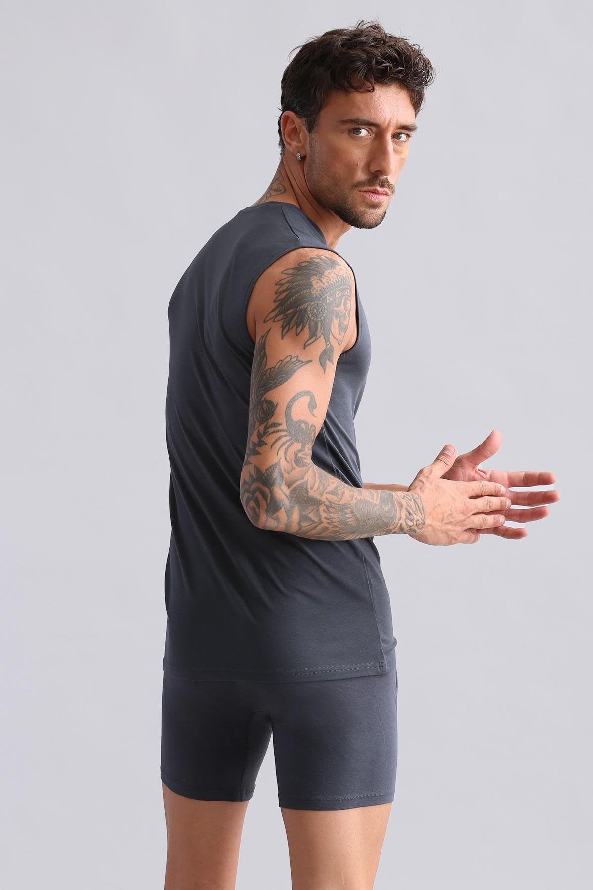 Mısırlı BAMBU HERCULES Slim Fit Bisiklet Yaka Sporcu Atlet / T-Shirt Antrasit