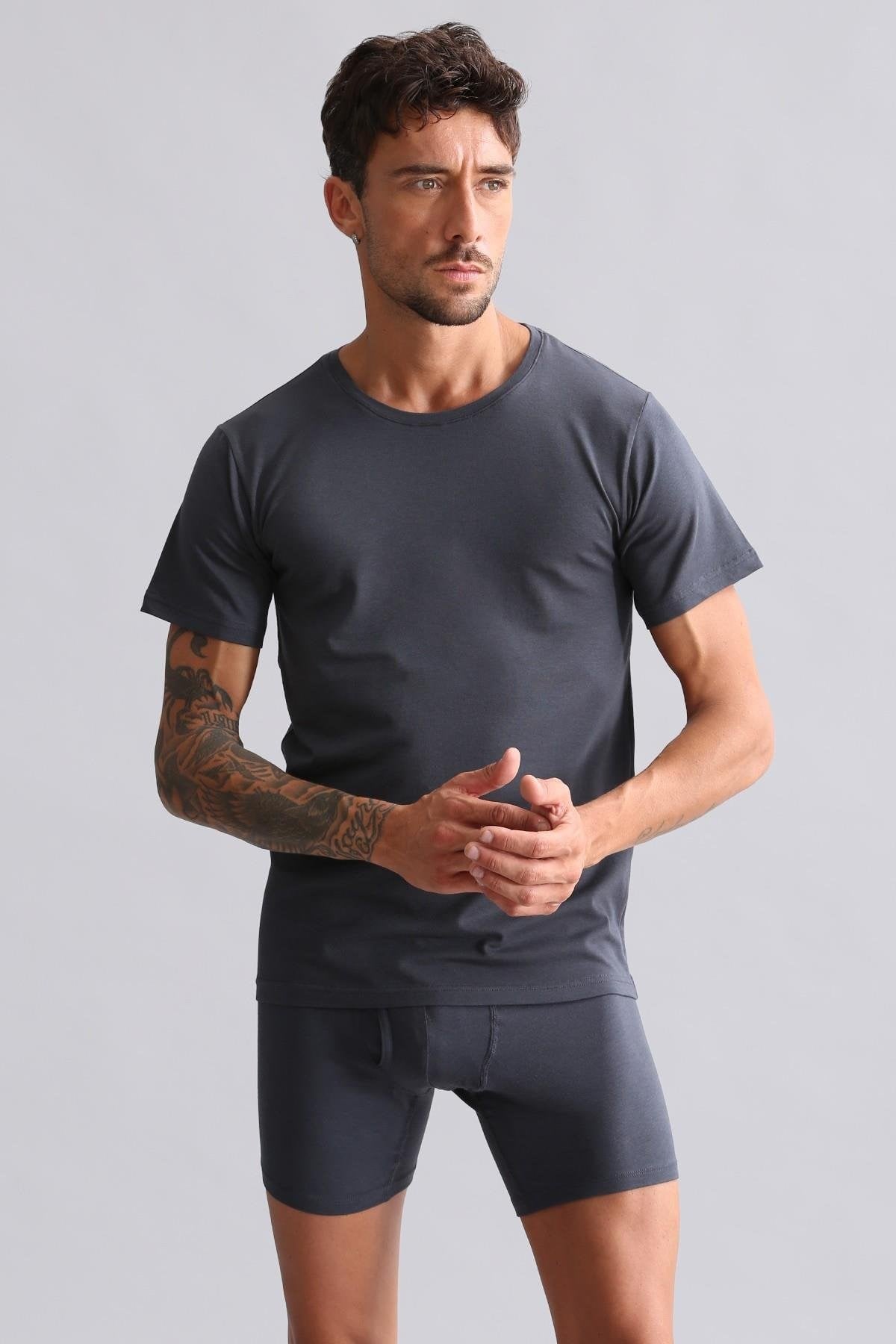 Mısırlı BAMBU HERCULES Slim Fit Bisiklet Yaka Fanila / T-Shirt Antrasit
