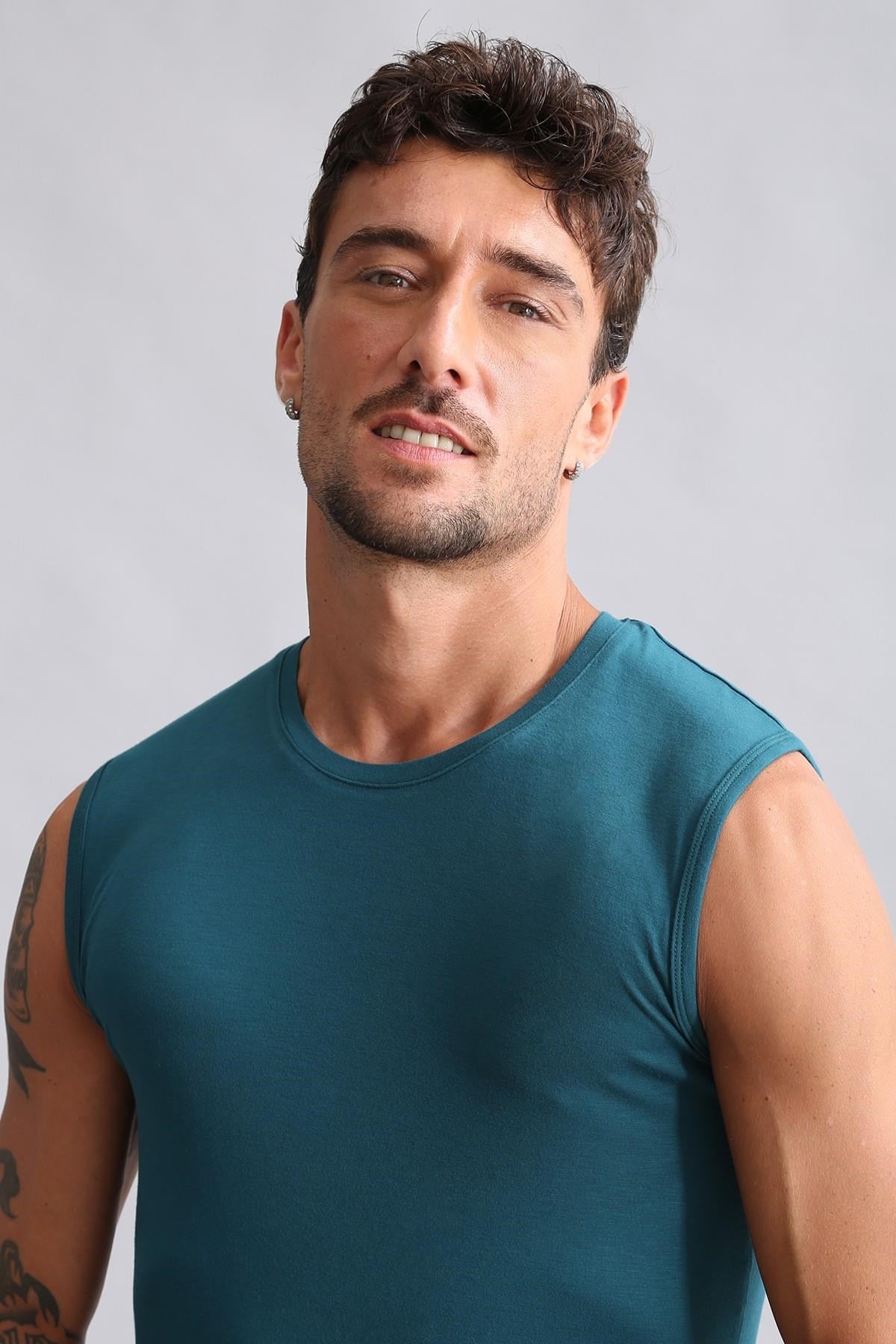 Mısırlı BAMBU HERCULES Slim Fit Bisiklet Yaka Sporcu Atlet / T-Shirt Fit Green