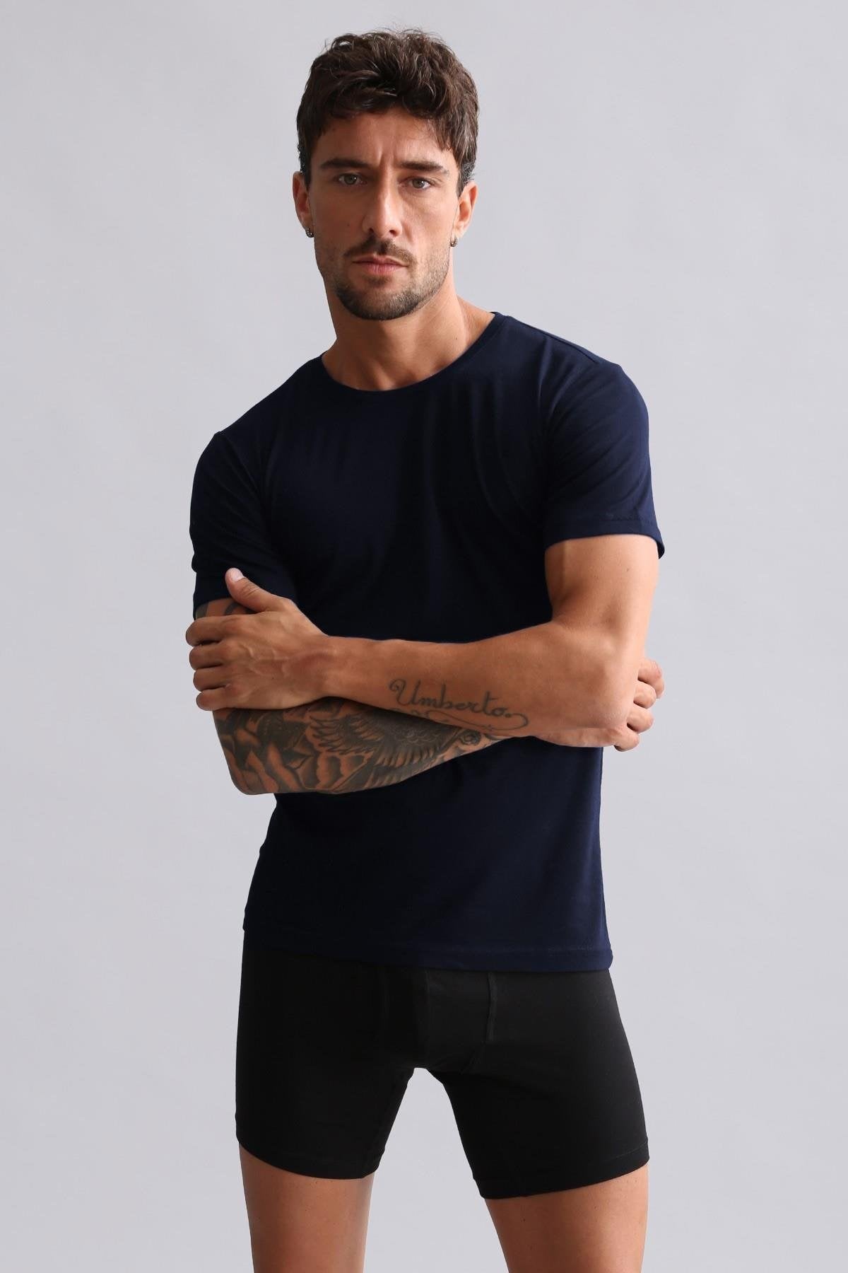 Mısırlı BAMBU HERCULES Slim Fit Bisiklet Yaka Fanila / T-Shirt Lacivert