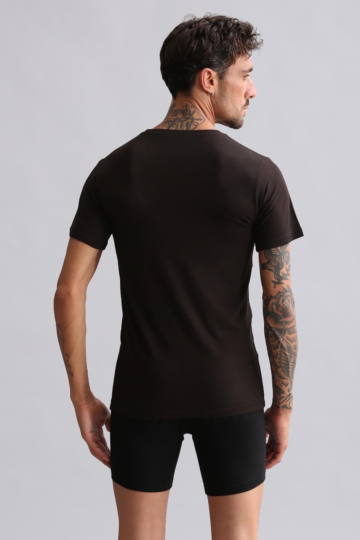 Mısırlı BAMBU HERCULES Slim Fit Bisiklet Yaka Fanila / T-Shirt Kahverengi