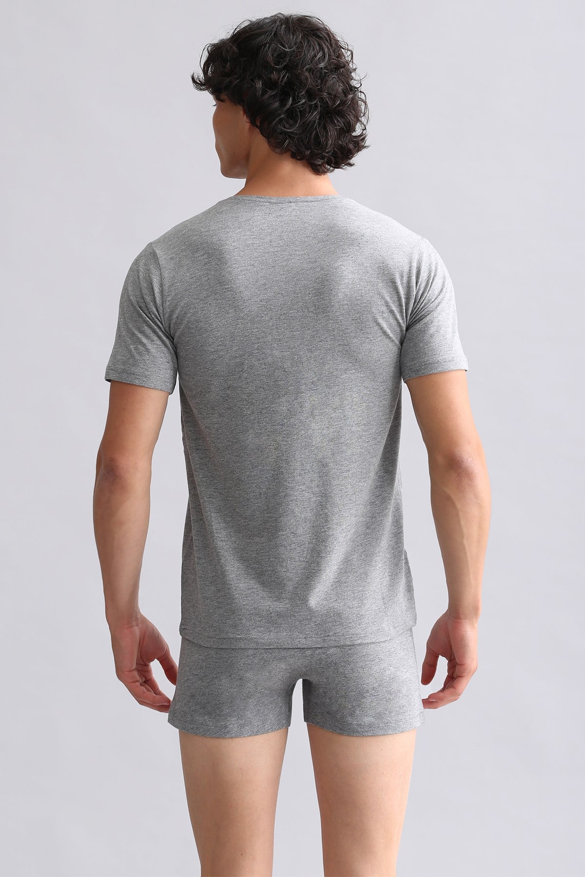 Mısırlı BAMBU HERCULES Slim Fit V Yaka Fanila Gri Melanj