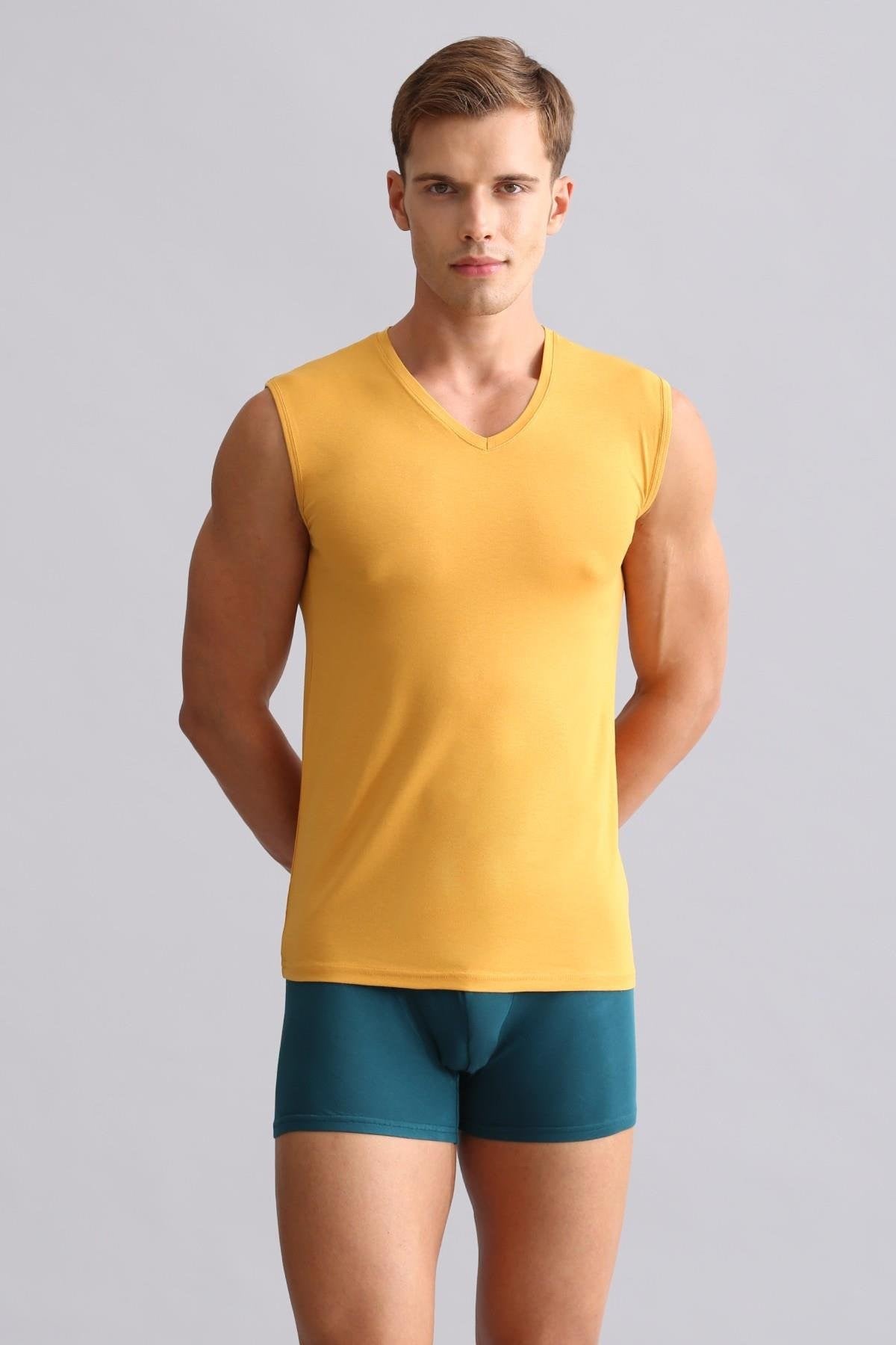 Mısırlı BAMBU HERCULES Slim Fit V Yaka Sporcu Atlet / T-Shirt Hardal