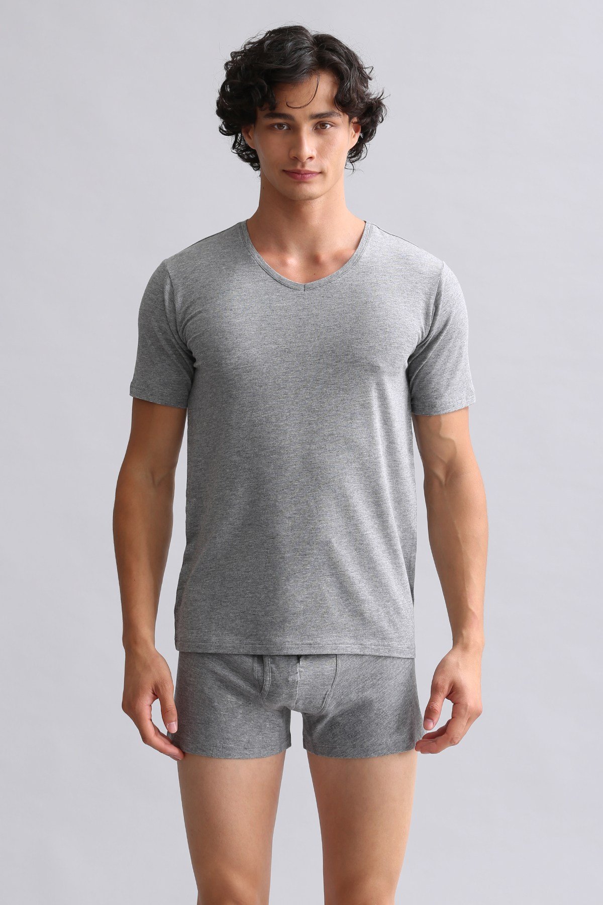 Mısırlı BAMBU HERCULES Slim Fit V Yaka Fanila Gri Melanj