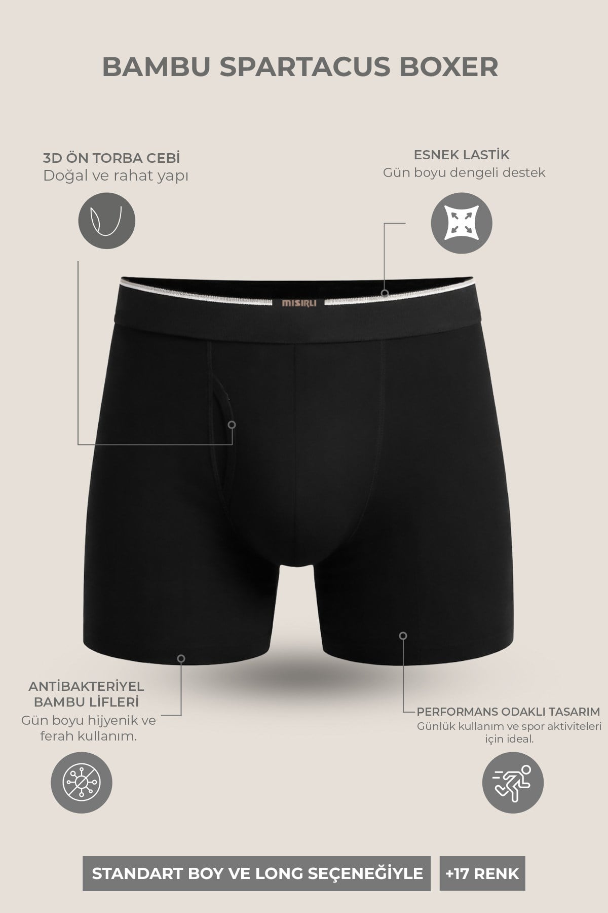 Mısırlı BAMBU SPARTACUS PERFORMANCE Boxer Siyah