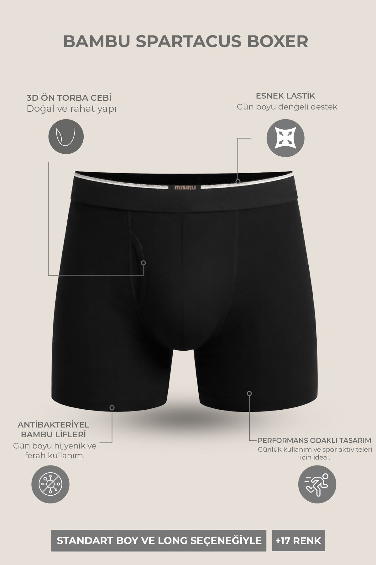 Mısırlı BAMBU SPARTACUS PERFORMANCE Boxer Toprak Bej