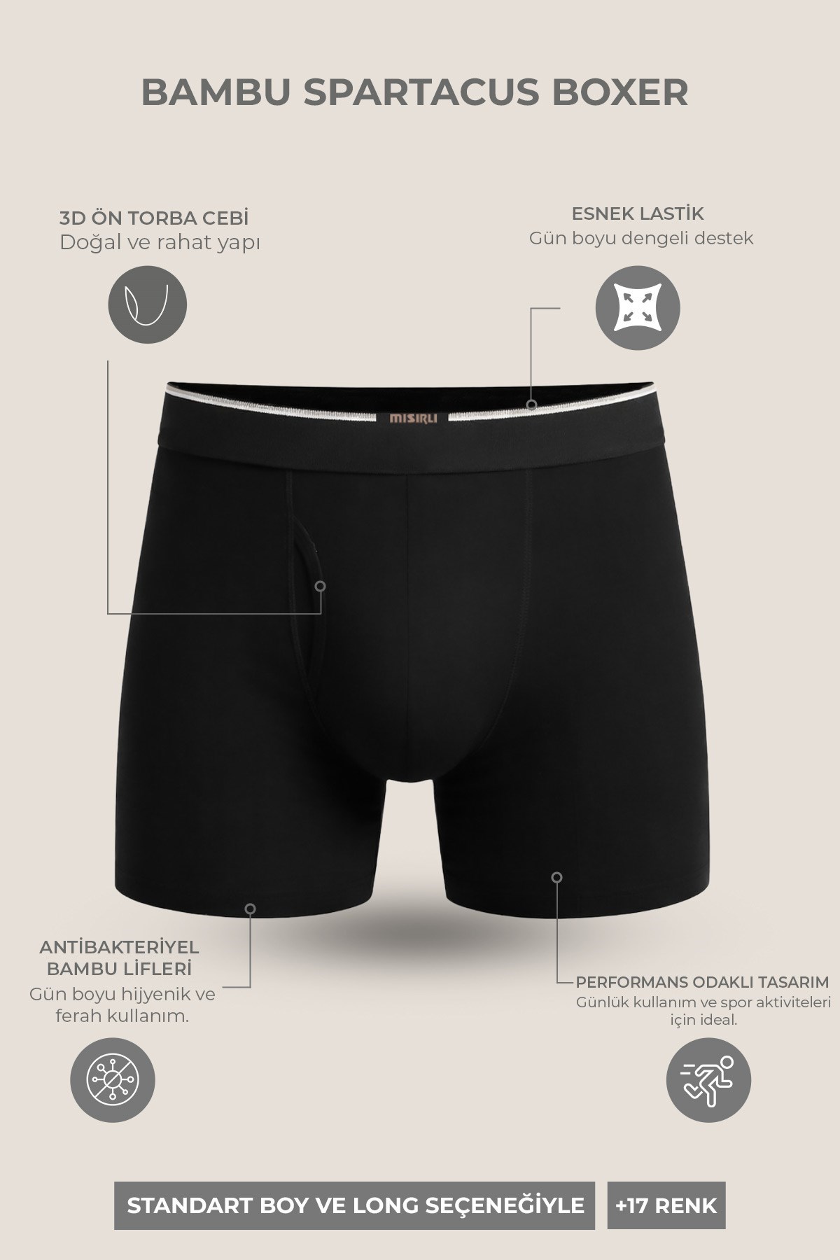 Mısırlı BAMBU SPARTACUS PERFORMANCE Long Boxer Siyah