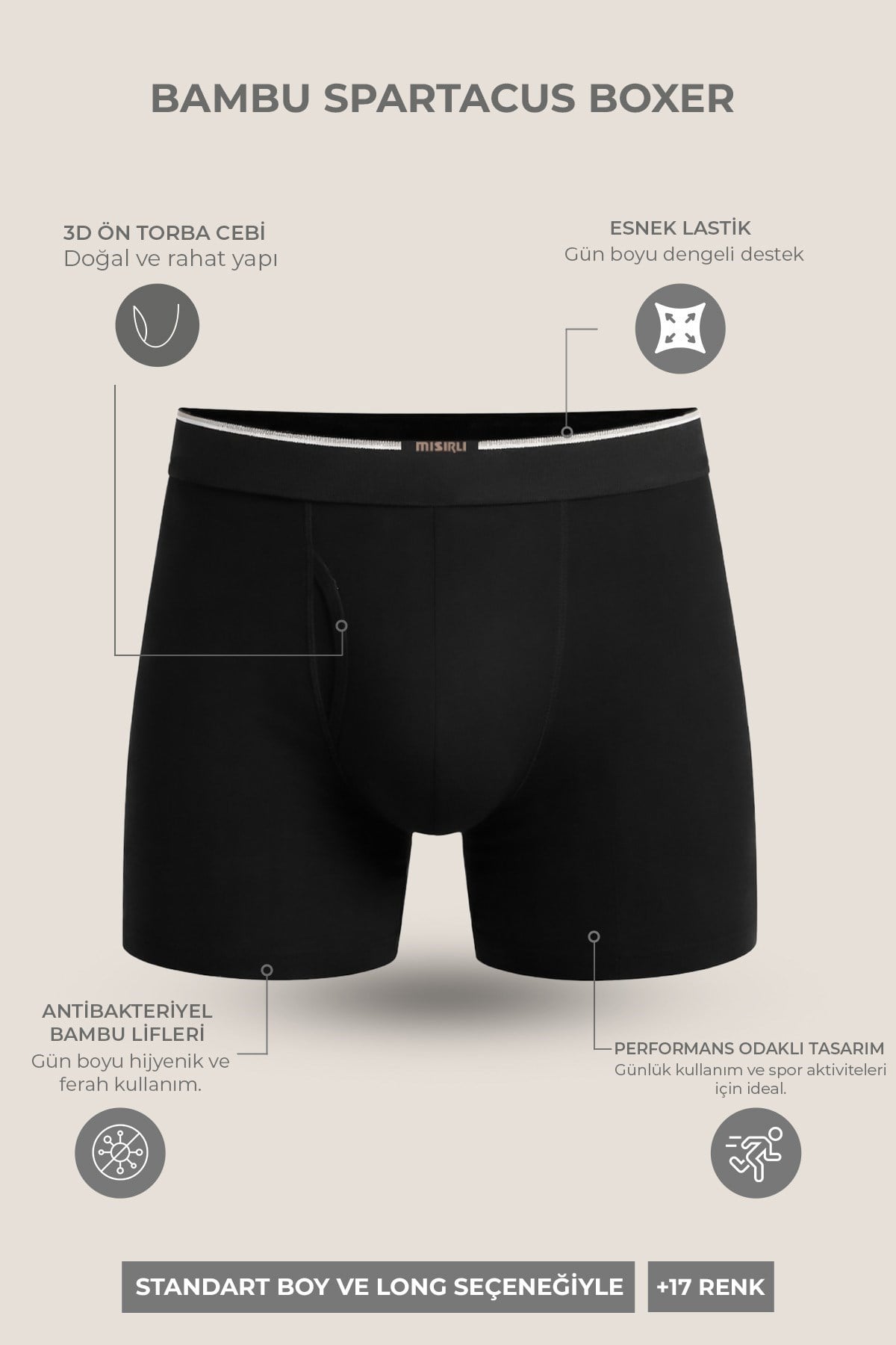 Mısırlı BAMBU SPARTACUS PERFORMANCE Long Boxer Siyah