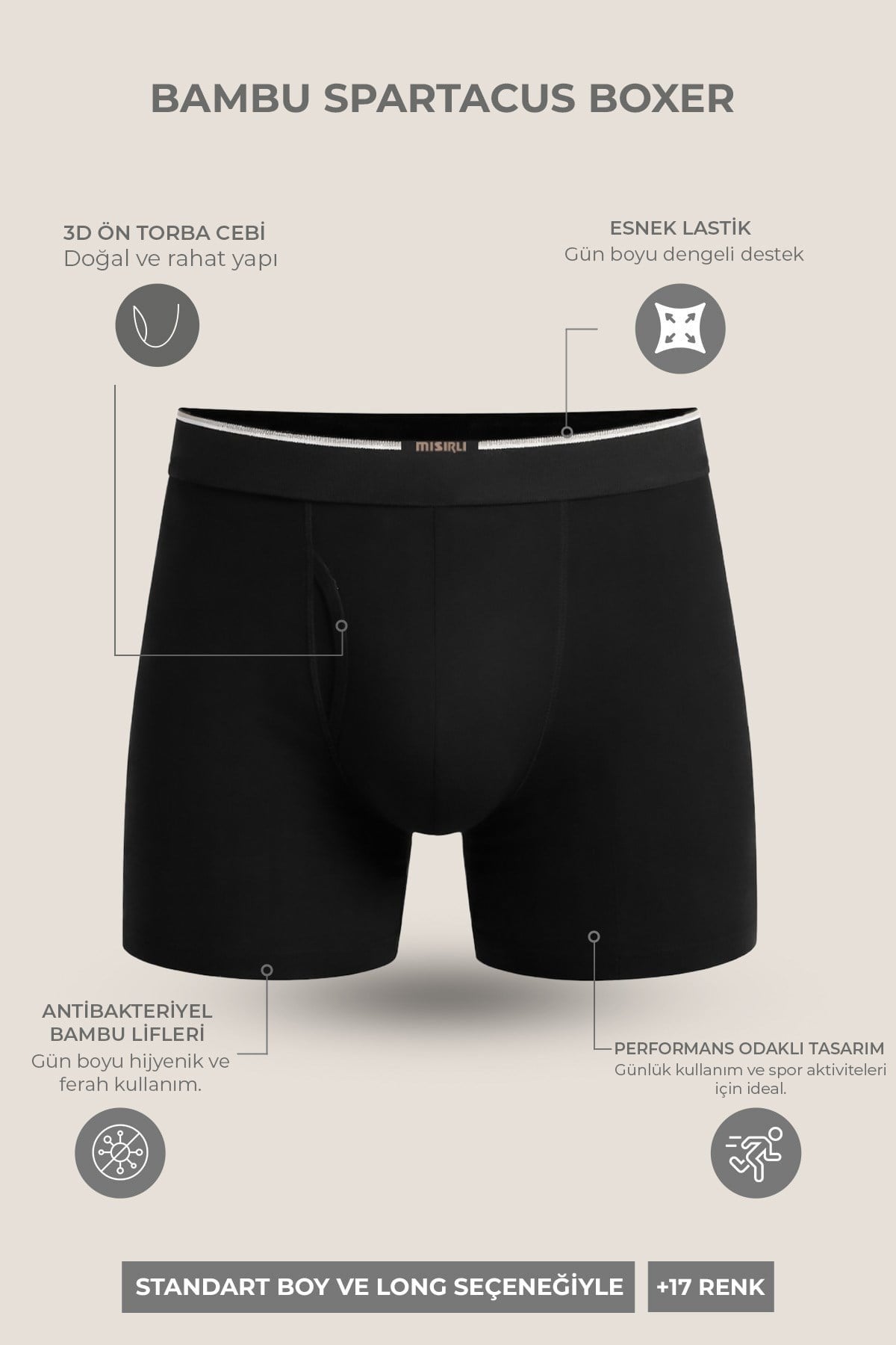 Mısırlı BAMBU SPARTACUS PERFORMANCE Long Boxer Pas Kırmızı