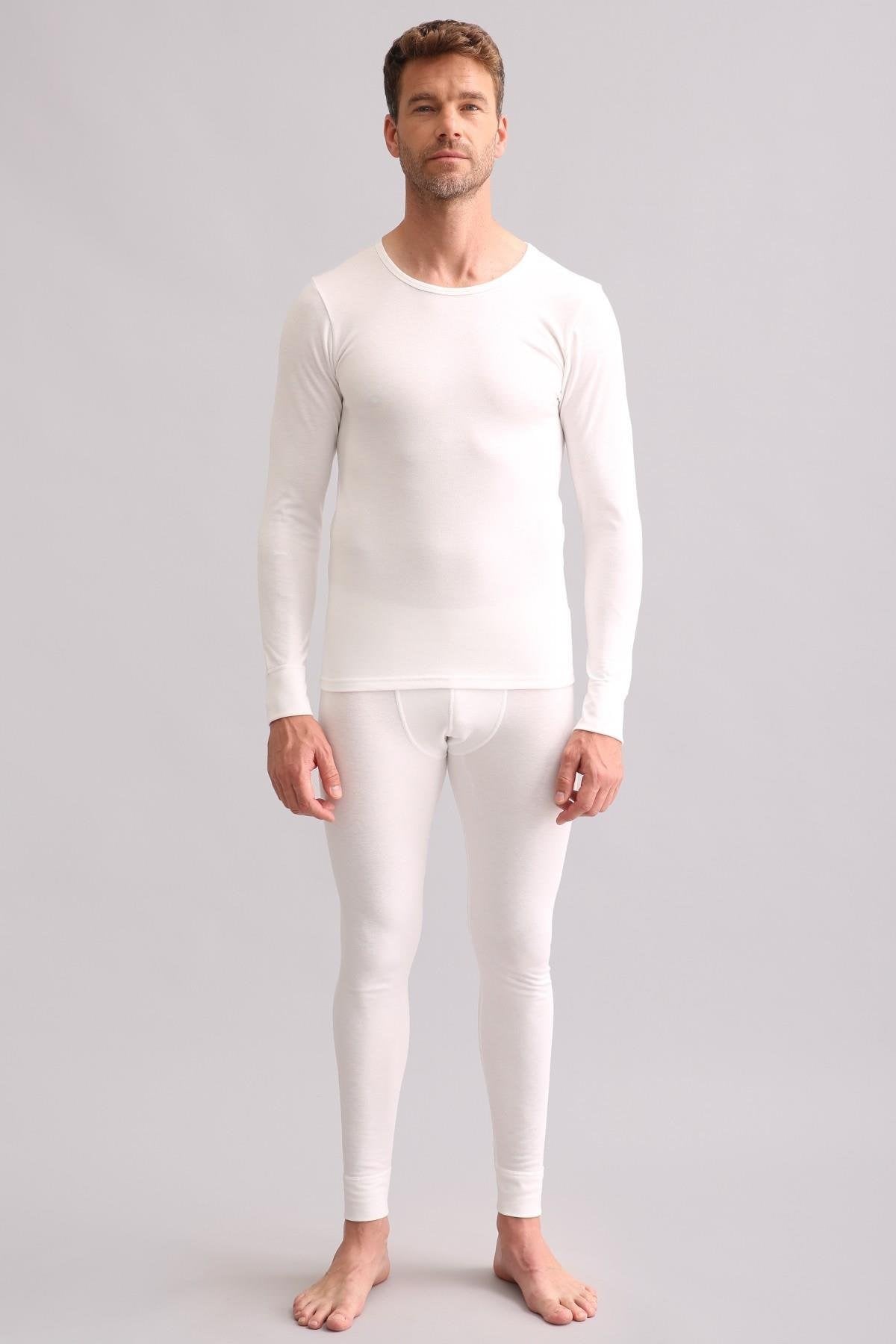 Mısırlı BAMBU TERMAL Bisiklet Yaka Uzun Kollu Fanila / Sweatshirt Ekru