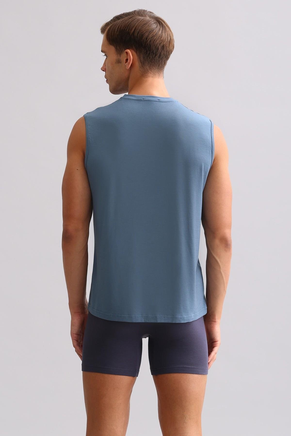 Mısırlı BAMBU ZEUS LUXURY Regular Fit V Yaka Sporcu Atlet / T-Shirt Gece Mavisi