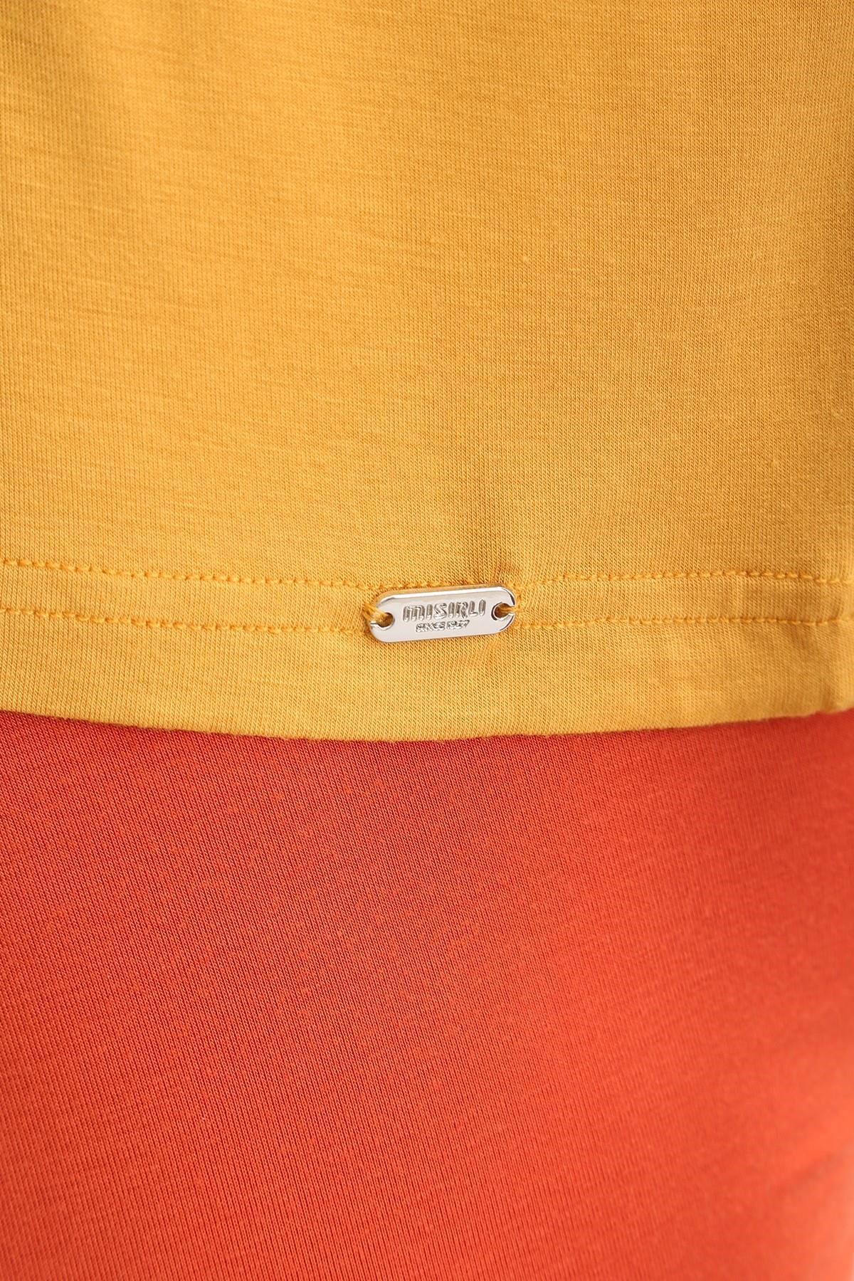 Mısırlı BAMBU ZEUS LUXURY Regular Fit V Yaka Fanila / T-Shirt Hardal