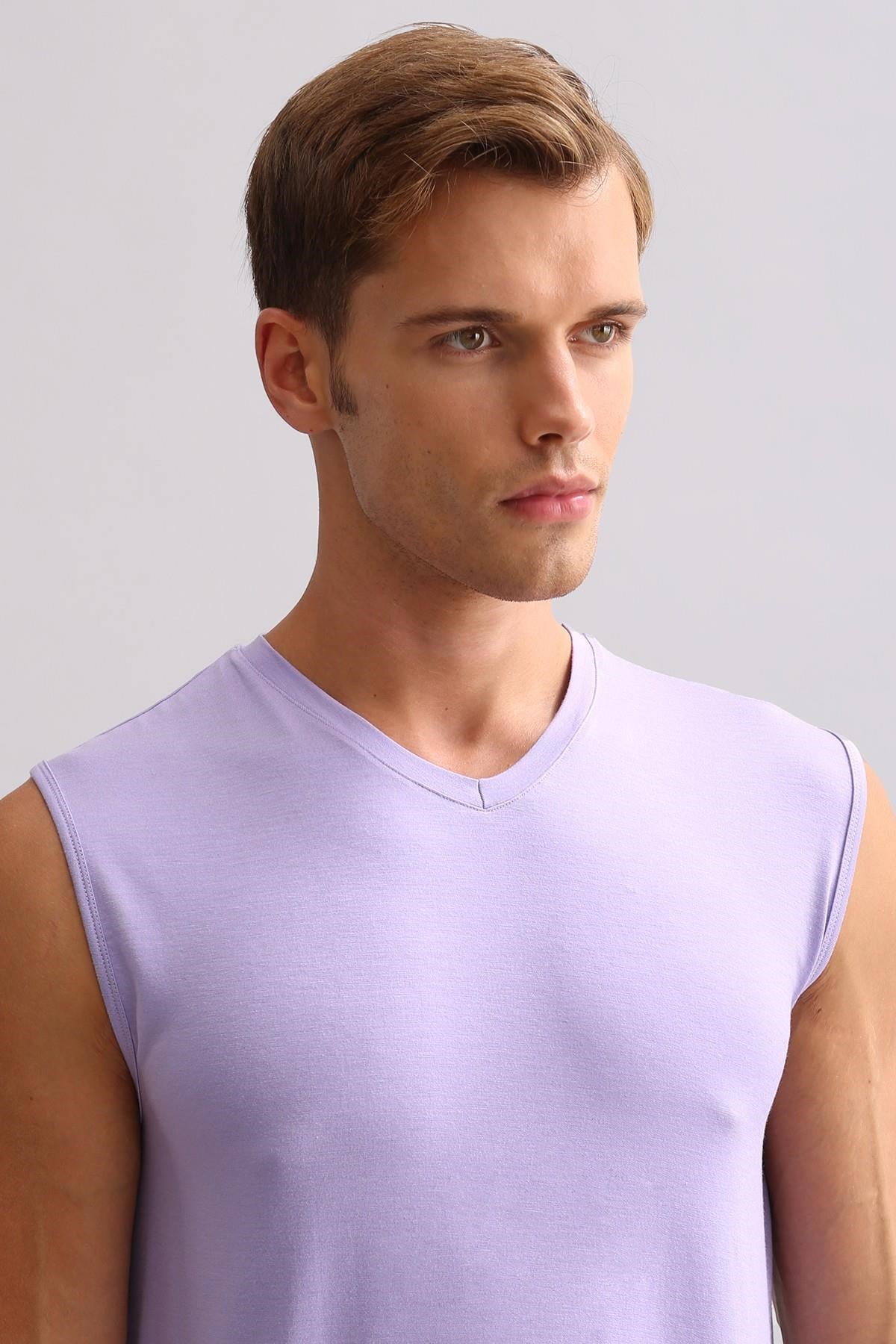 Mısırlı BAMBU ZEUS LUXURY Regular Fit V Yaka Sporcu Atlet / T-Shirt Mor