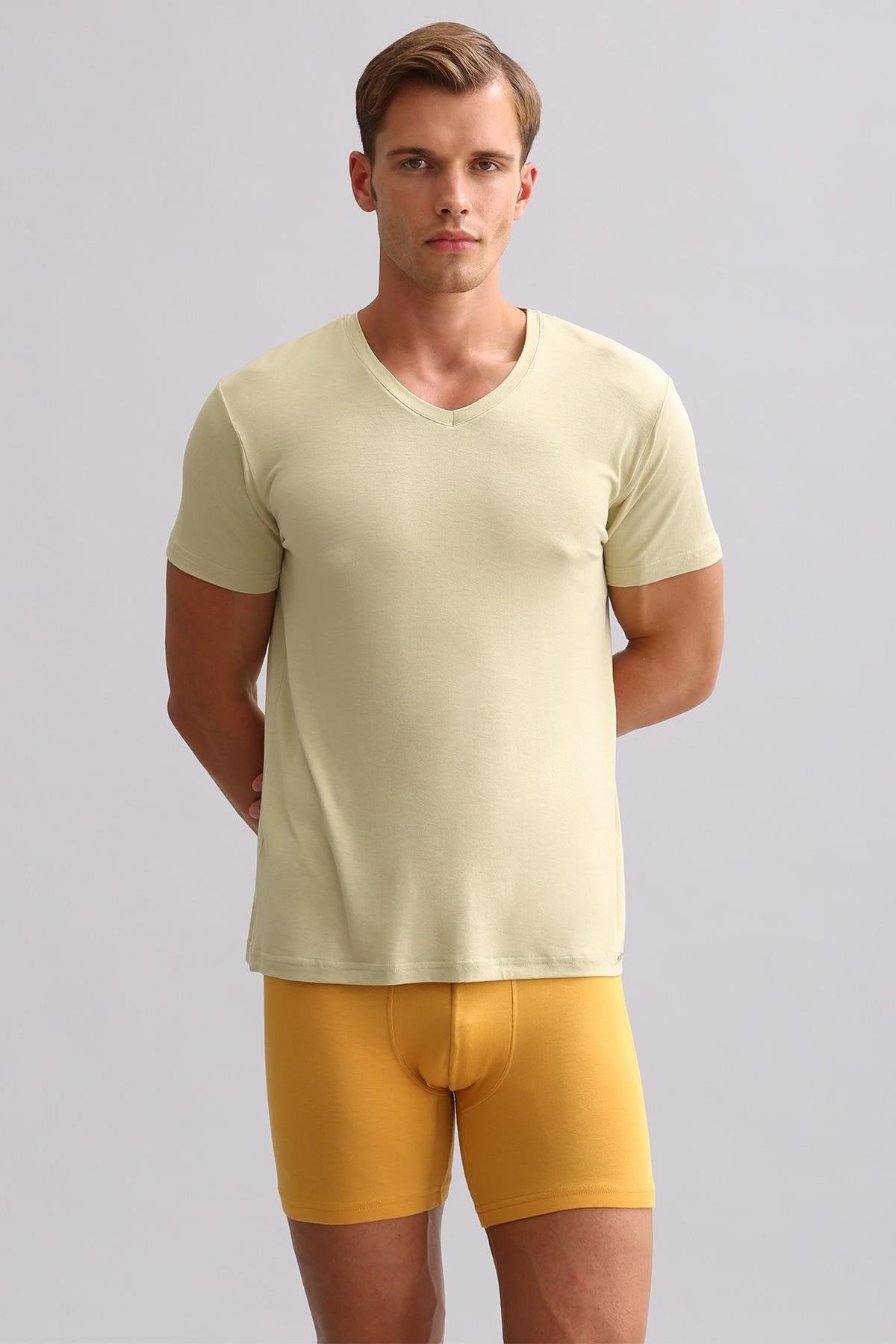 Mısırlı BAMBU ZEUS LUXURY Regular Fit V Yaka Fanila / T-Shirt Haki Ada
