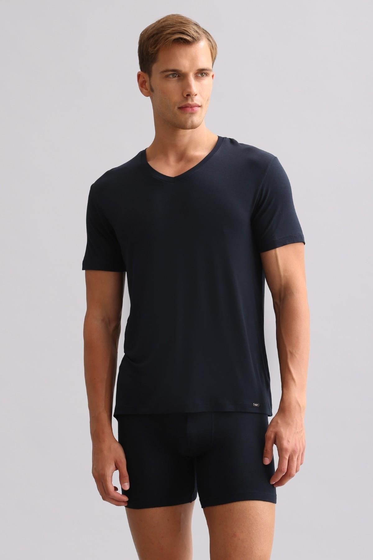 Mısırlı BAMBU ZEUS LUXURY Regular Fit V Yaka Fanila / T-Shirt Lacivert
